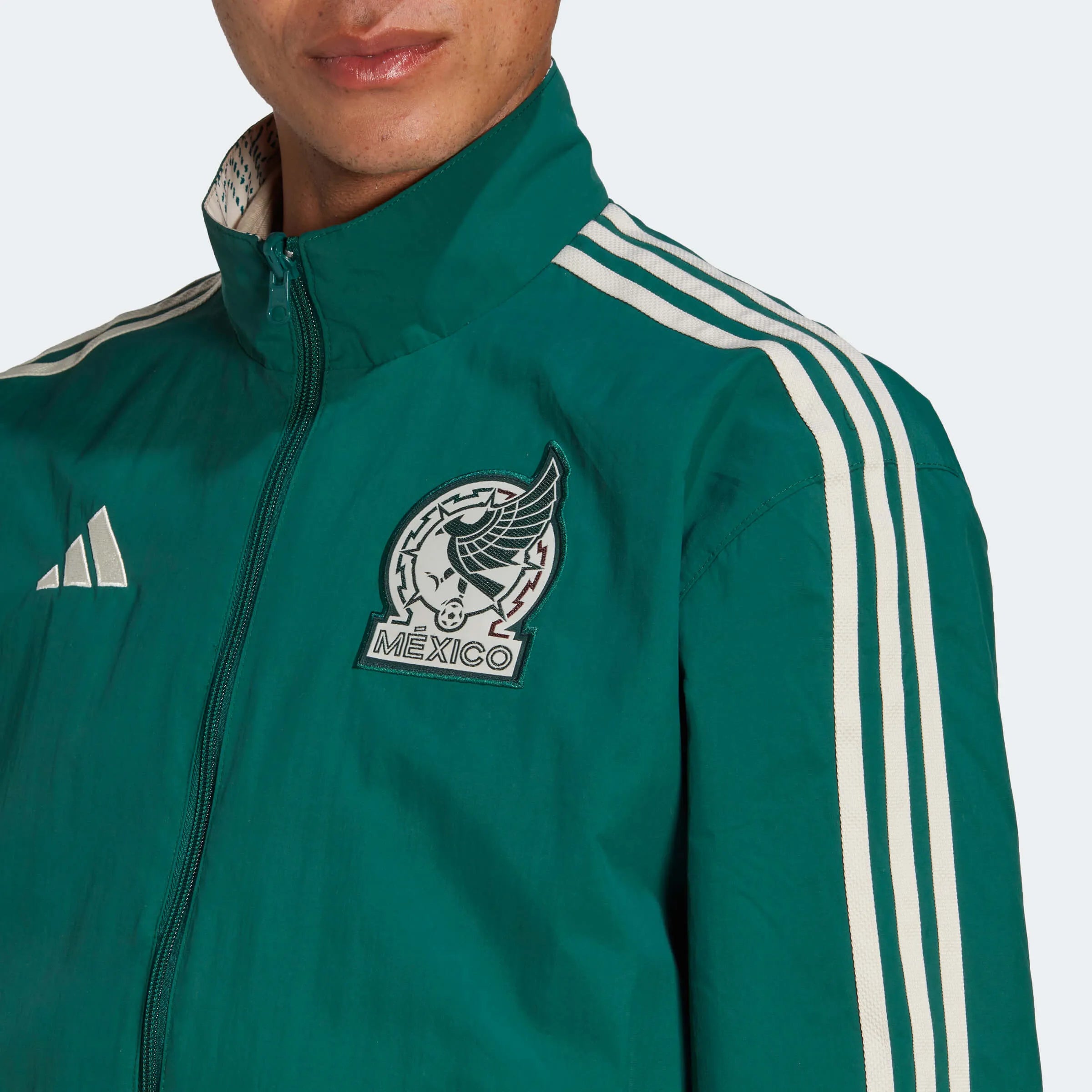 adidas 2022-23 Mexico Anthem Jacket Green Green-White (Detail 1)