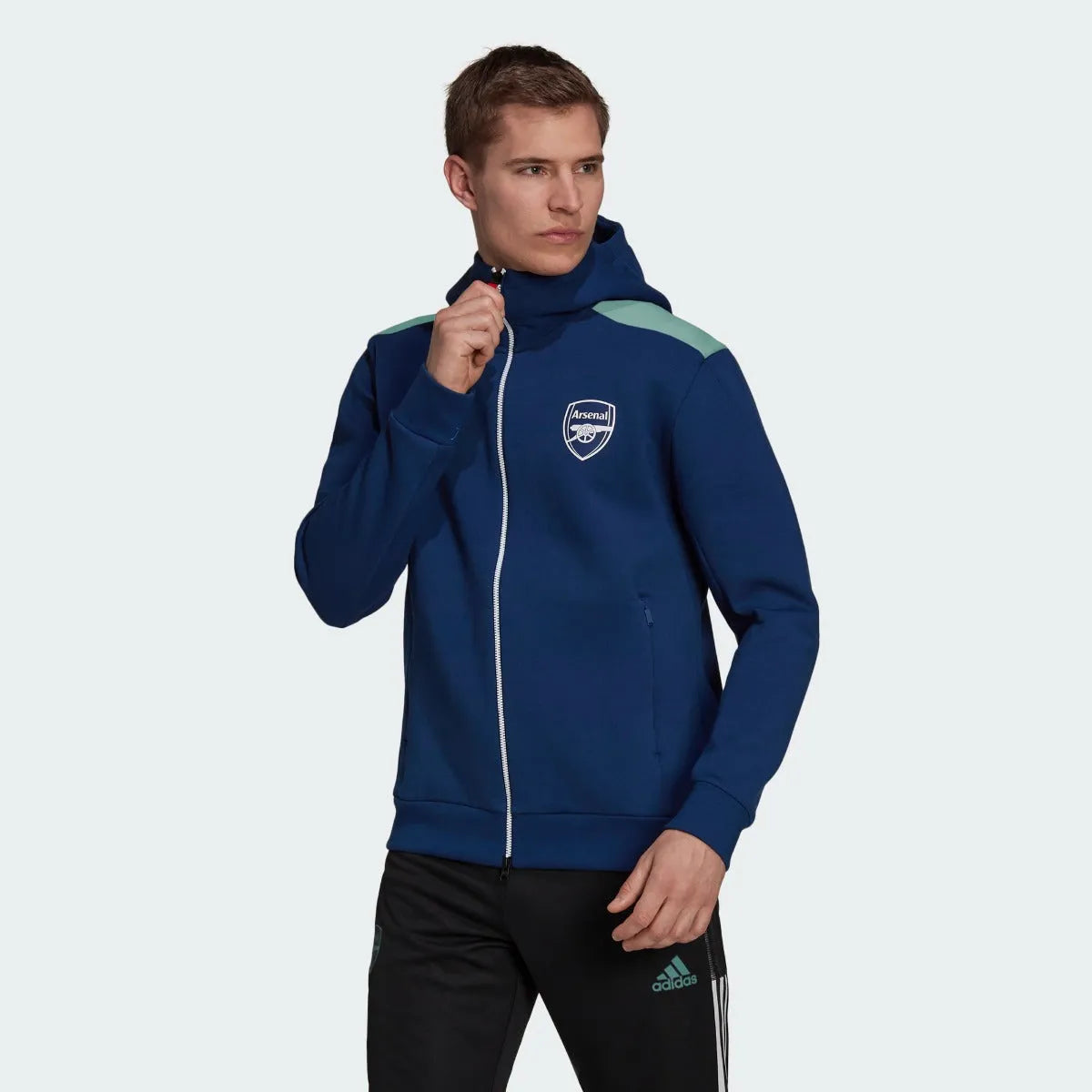 Adidas 2021-22 Arsenal Z.N.E Anthem Jacket - Mystery Blue-Scarlet (Model - Front)