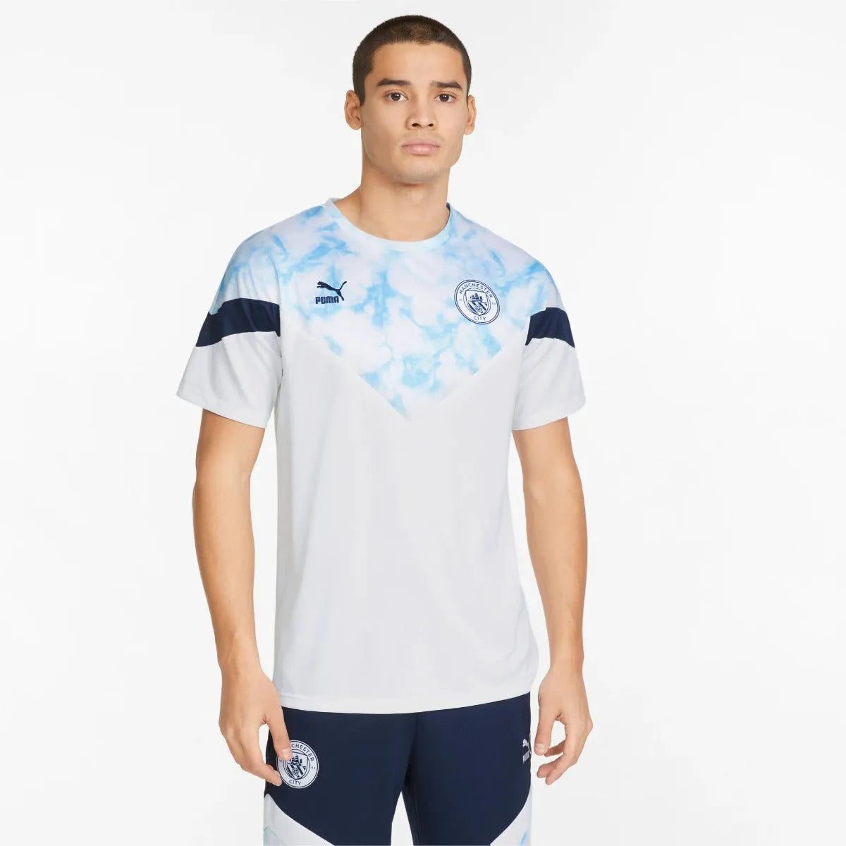 Puma 21-22 Manchester City Iconic MCS Tee - White-Light Blue (Model - Front)