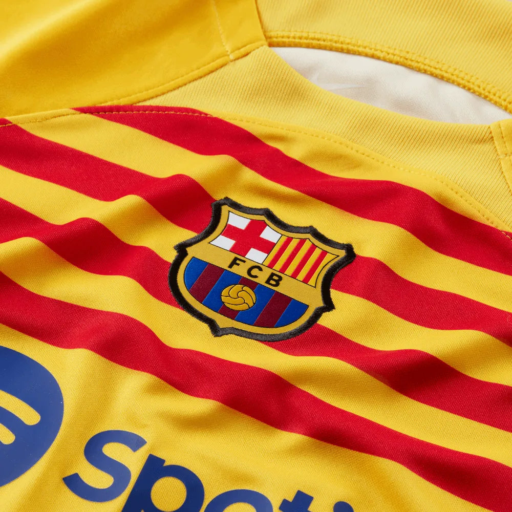 Nike 2023-24 FC Barcelona Youth Fourth Jersey - Yellow-Red (Detail 2)