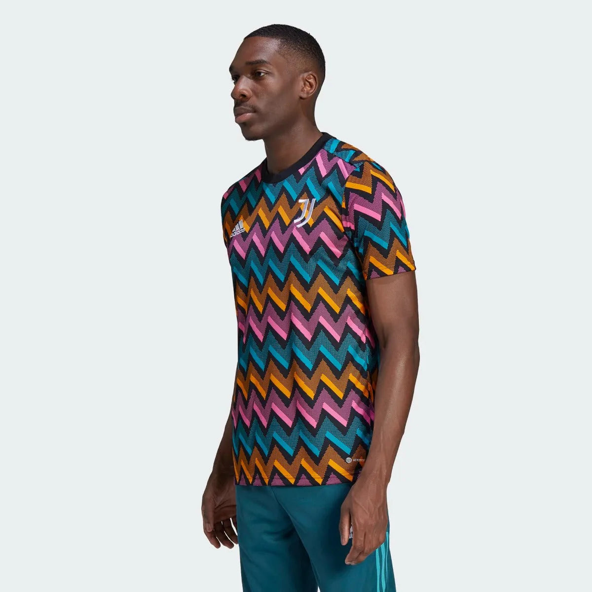 adidas 21-22 Juventus Pre-Match Jersey - Black-Pink-Orange-Aqua (Model - Front)