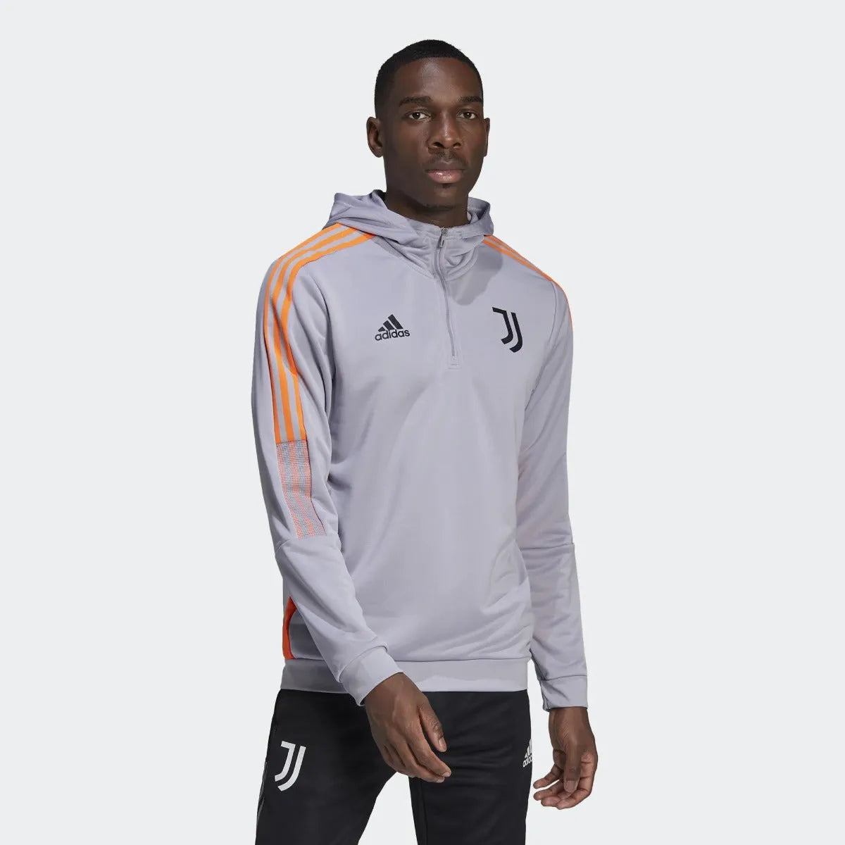 adidas 21-22 Juventus Track Hoodie - Gray (Model - Front)