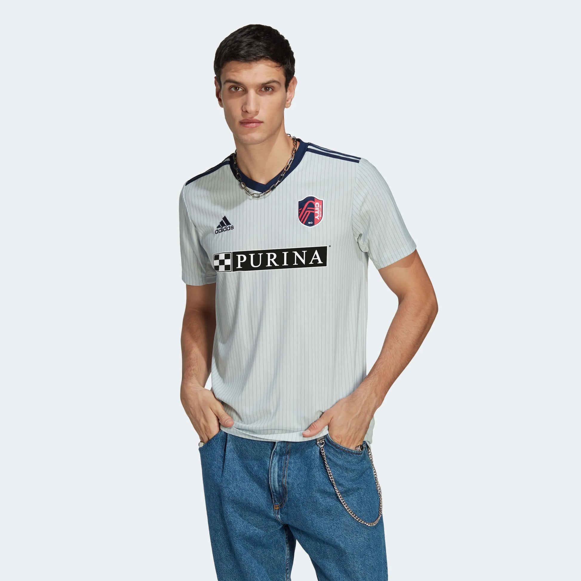 adidas 2023 St. Louis City Away Jersey - Clear Grey-Indigo (Model - Front)