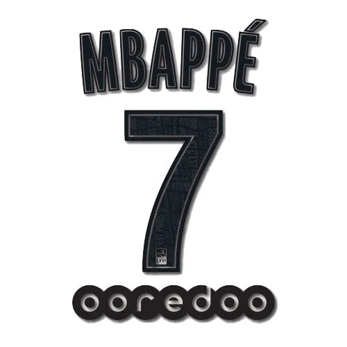 PSG 2019/20 Away Mbappe #7 Jersey Name Set