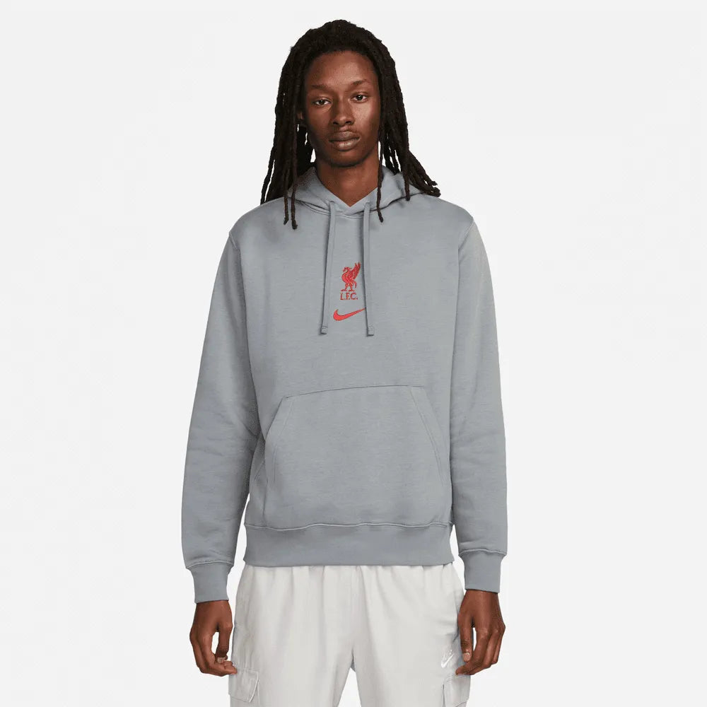 Nike 2023 Liverpool FC Fleece PO Hoodie - Grey (Model - Front)