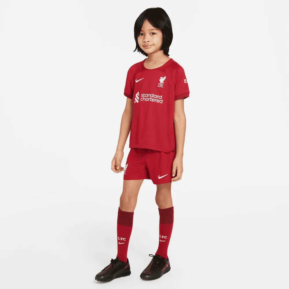 Nike 2022-23 Liverpool Little Kid's Home Kit - Tough Red (Model - Front)