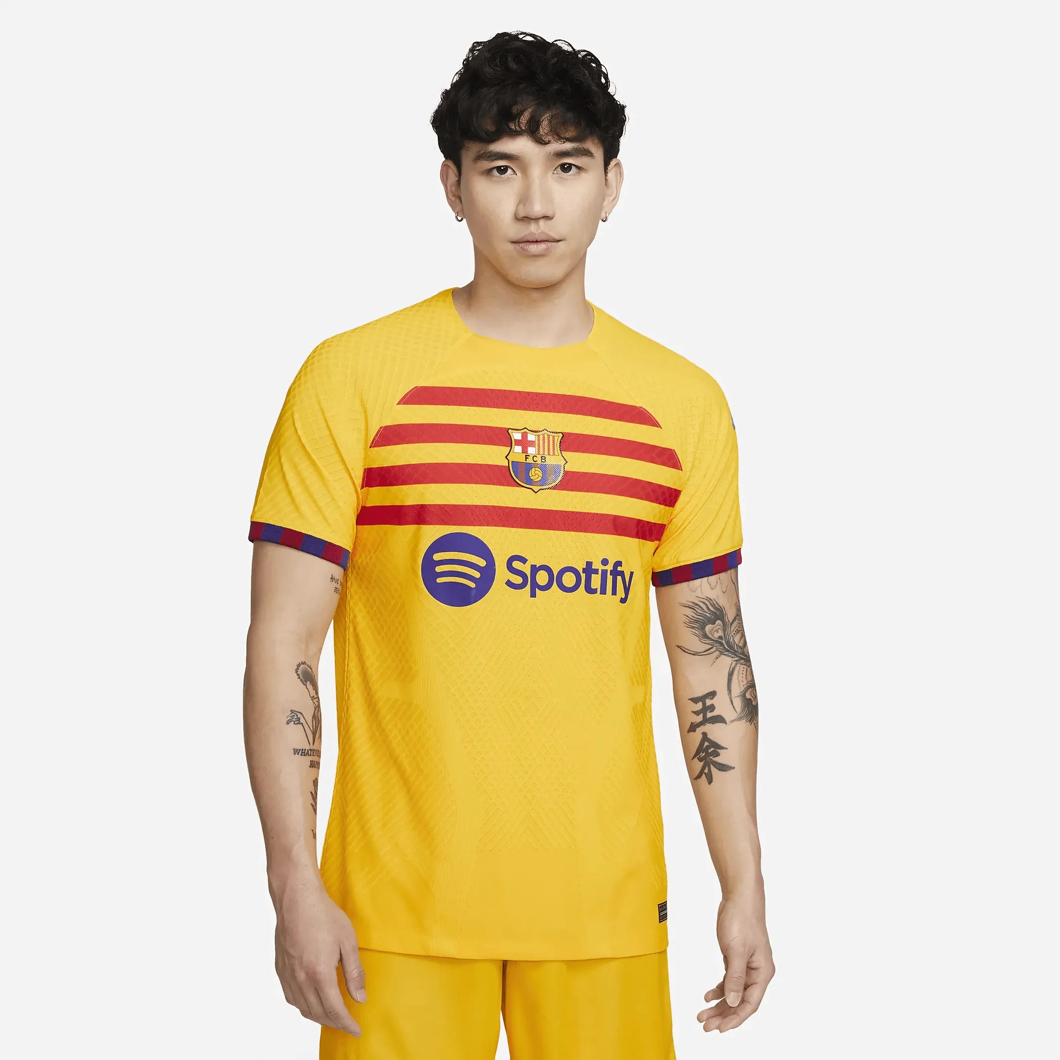 Nike 2022-23 FC Barcelona Authentic Fourth Jersey - Yellow-Red (Model - Front)
