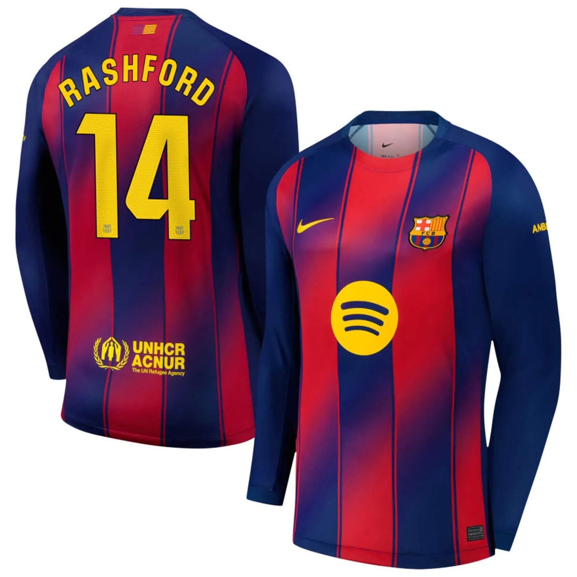 Nike 2025-26 Barcelona Men's Stadium Home Long-Sleeve Soccer Jersey (Rashford)