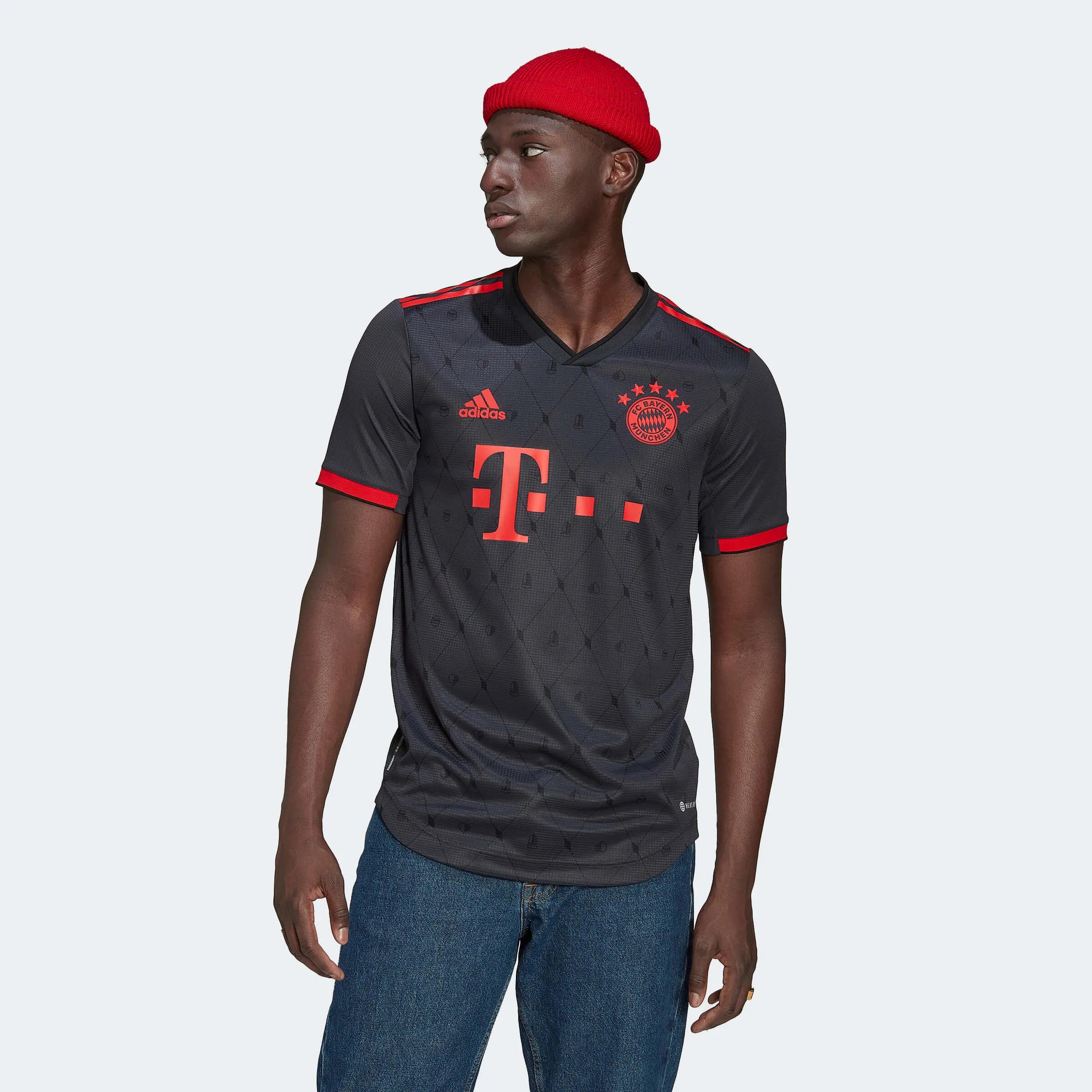 adidas 2022-23 Bayern Munich Authentic Third Jersey - Black-Red (Model - Front)