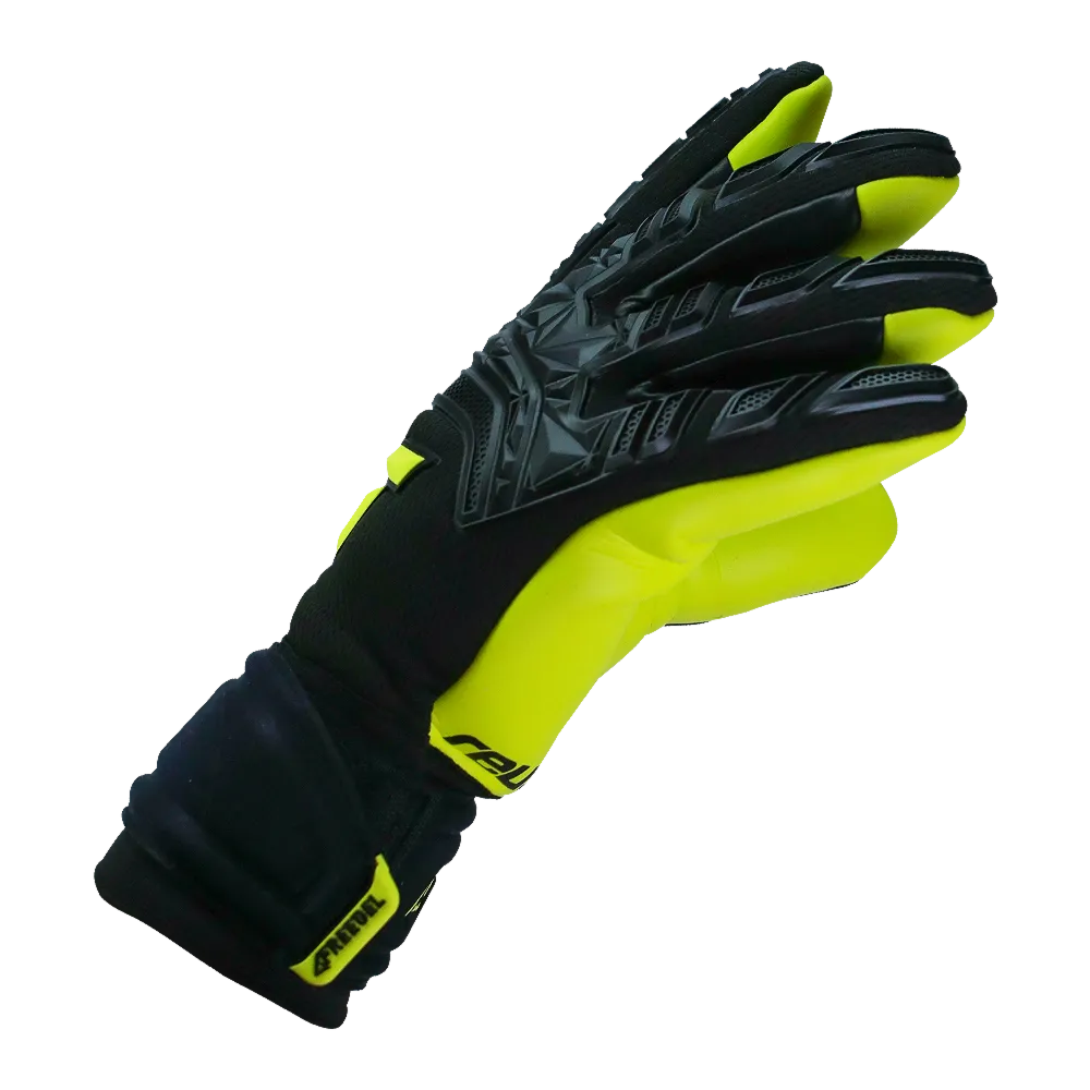 Reusch Freegel Gold Finger Support Goalkeeper Gloves - Black-Lime Green (Single - Side 1)