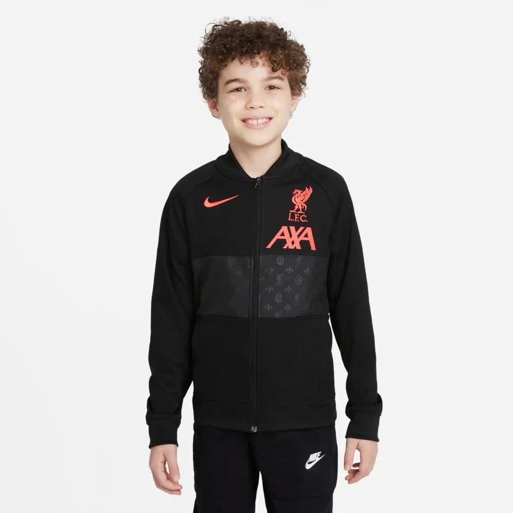 Nike 2021-22 Liverpool Youth Anthem Jacket - Black-Crimson (Model - Front)