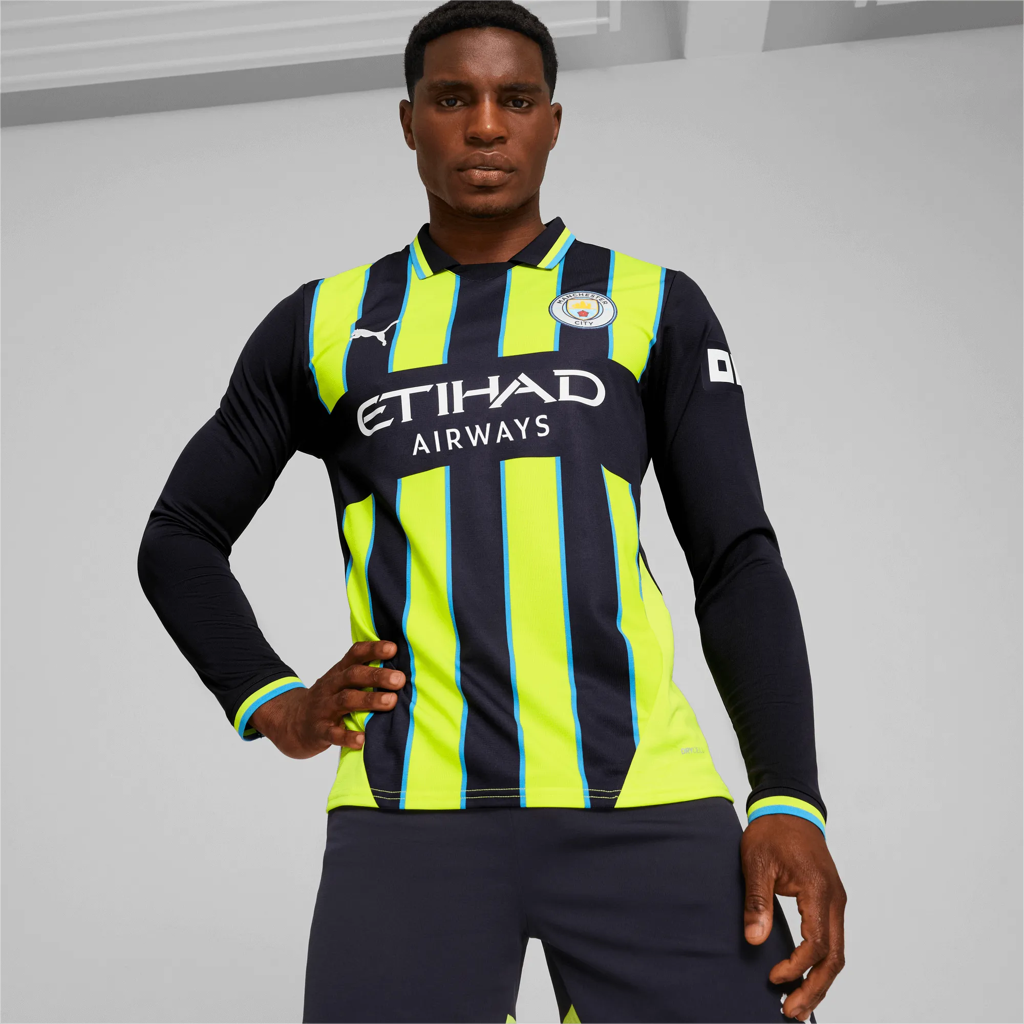 Puma 2024-25 Manchester City Men's Long-Sleeve Stadium Away Jersey (Model - Front)
