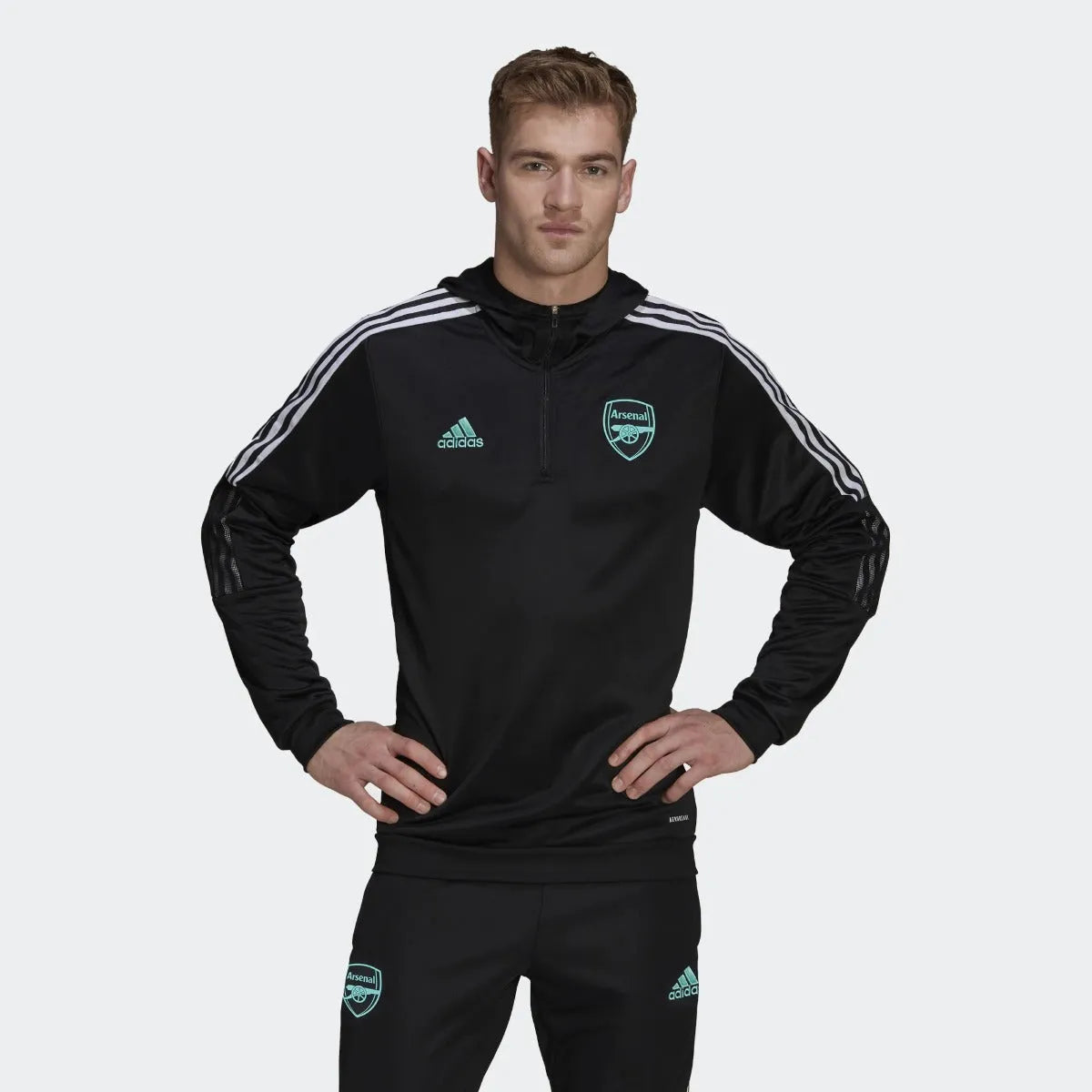 adidas 21-22 Arsenal FC Track Hoodie - Black (Model - Front)