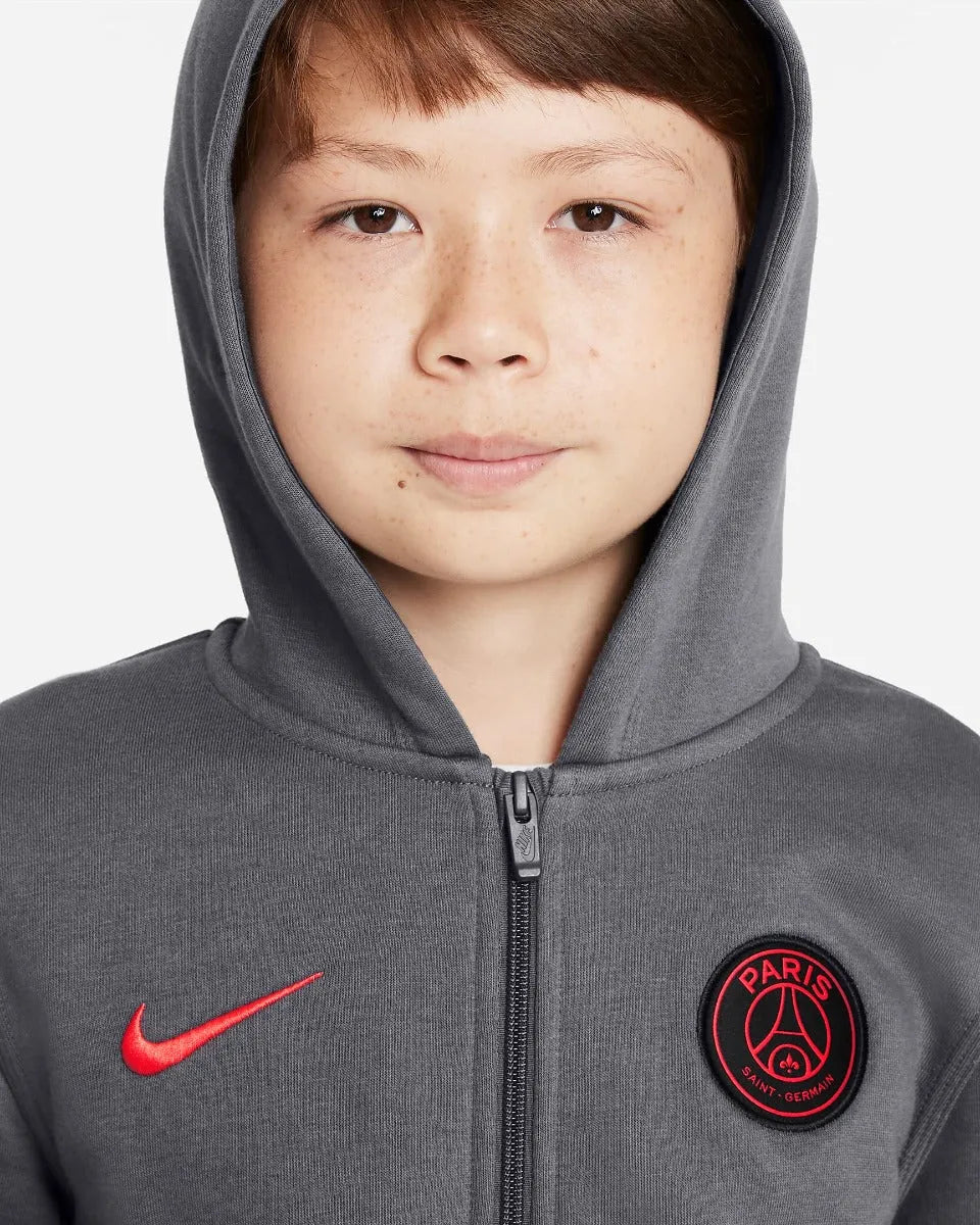 Nike 2022 PSG Youth FZ NSW Club Hoodie - Grey-Red (Detail 2)