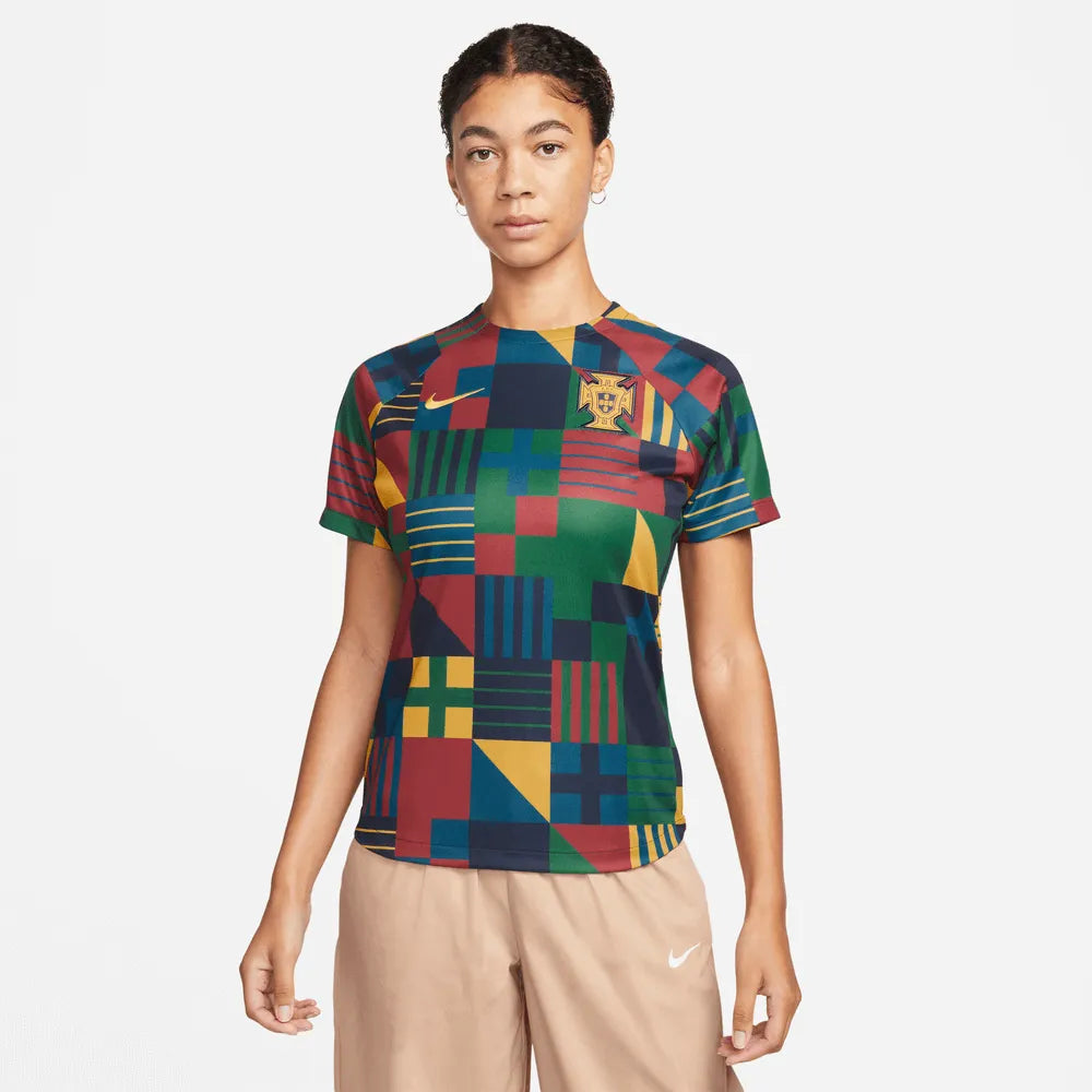 Nike 2022-23 Portugal Women's Pre-Match Jersey - Obsidian-Gold Dart (Model - Front)