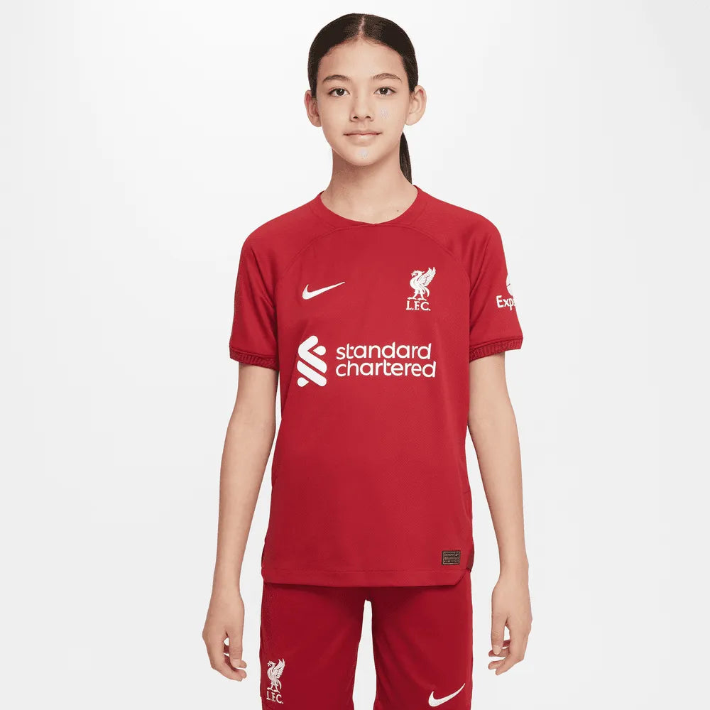 Nike 22-23 Liverpool FC Youth Home Jersey - Red-White (Model - Front)