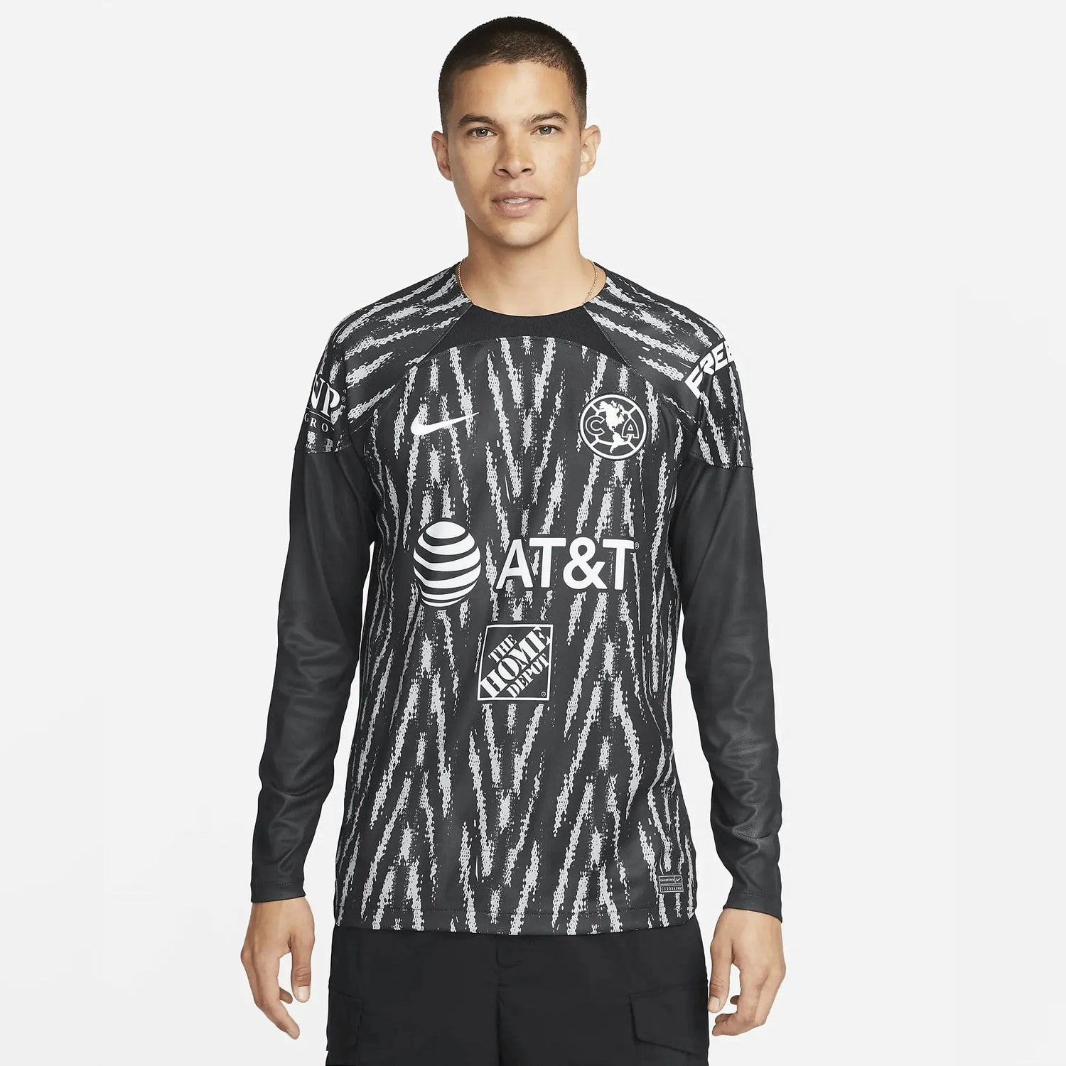 Nike 2022-23 Club America Long Sleeve Goalkeeper Jersey - Black-Grey (Model - Front)