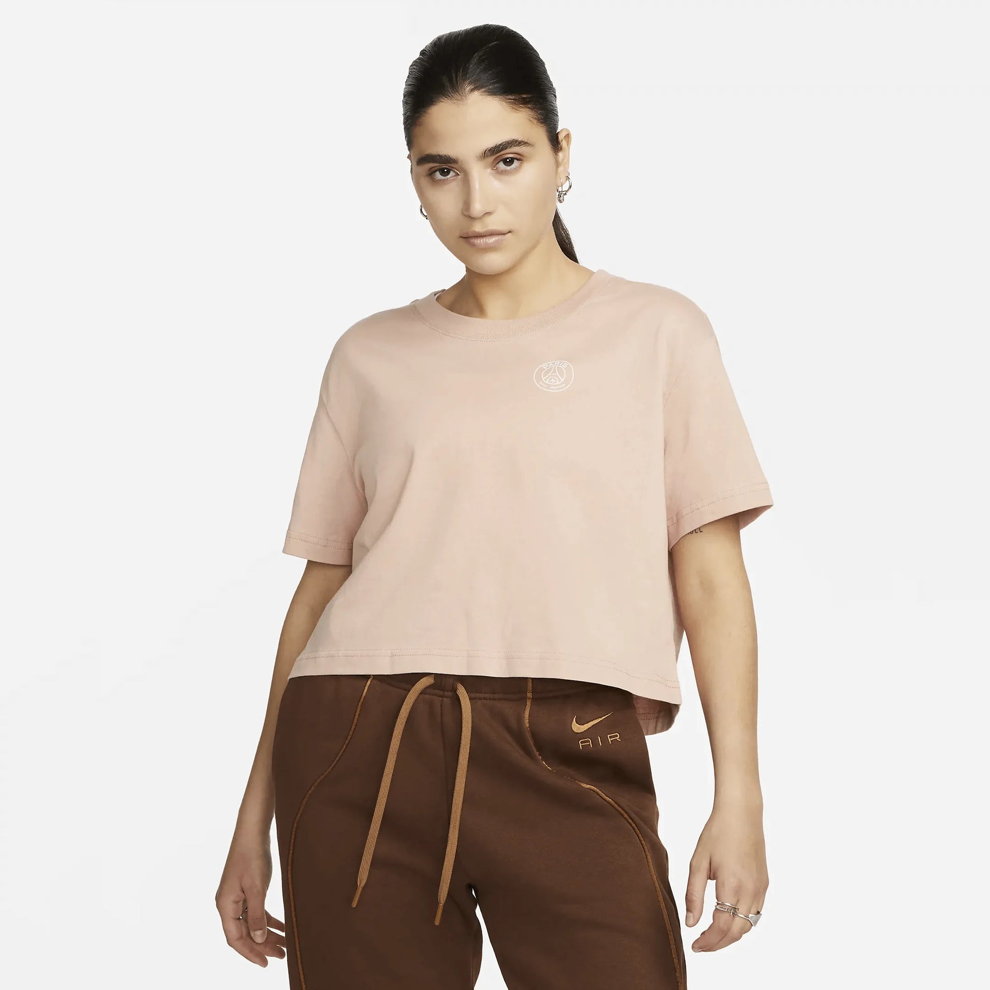 Nike 2022-23 PSG Women's Cropped Tee - Rose Whisper (Model - Front)