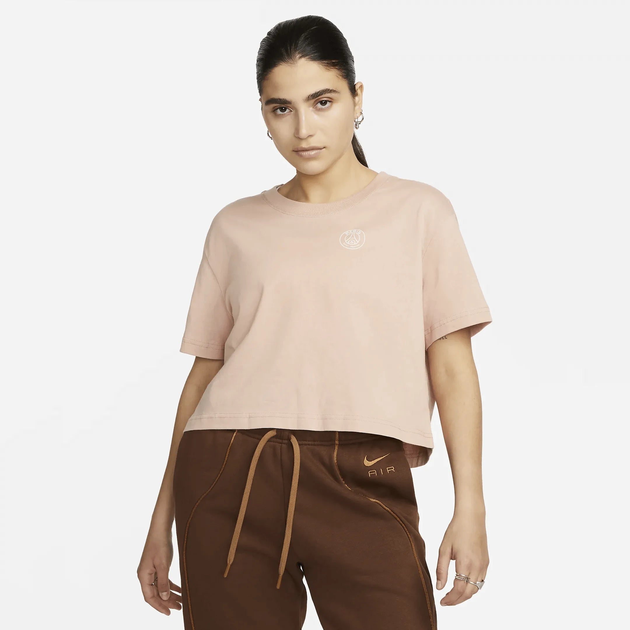 Nike 2022-23 PSG Women's Cropped Tee - Rose Whisper (Model - Front)