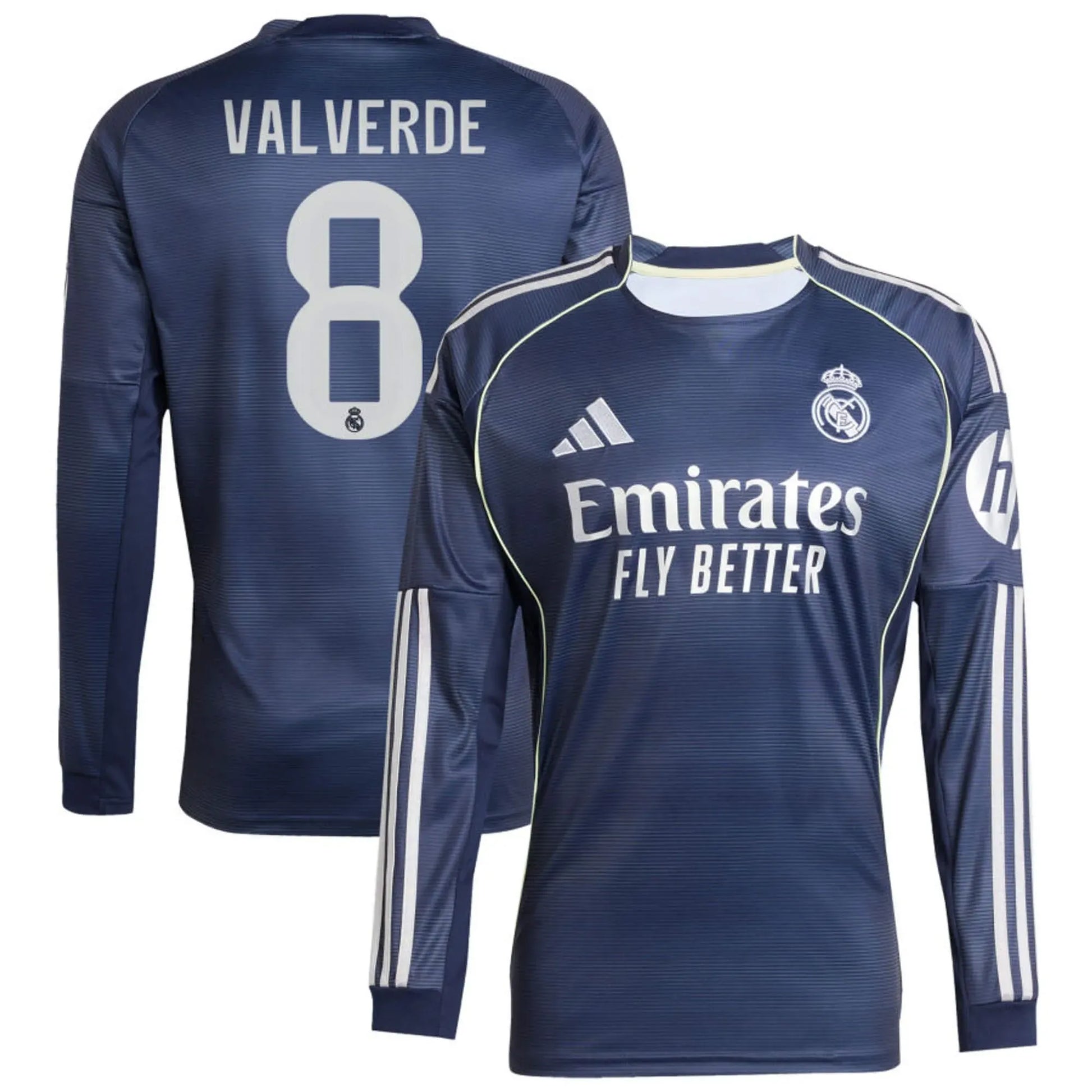 adidas 2025-26 Real Madrid Men's Stadium Away Long-Sleeve Soccer Jersey (Valverde)