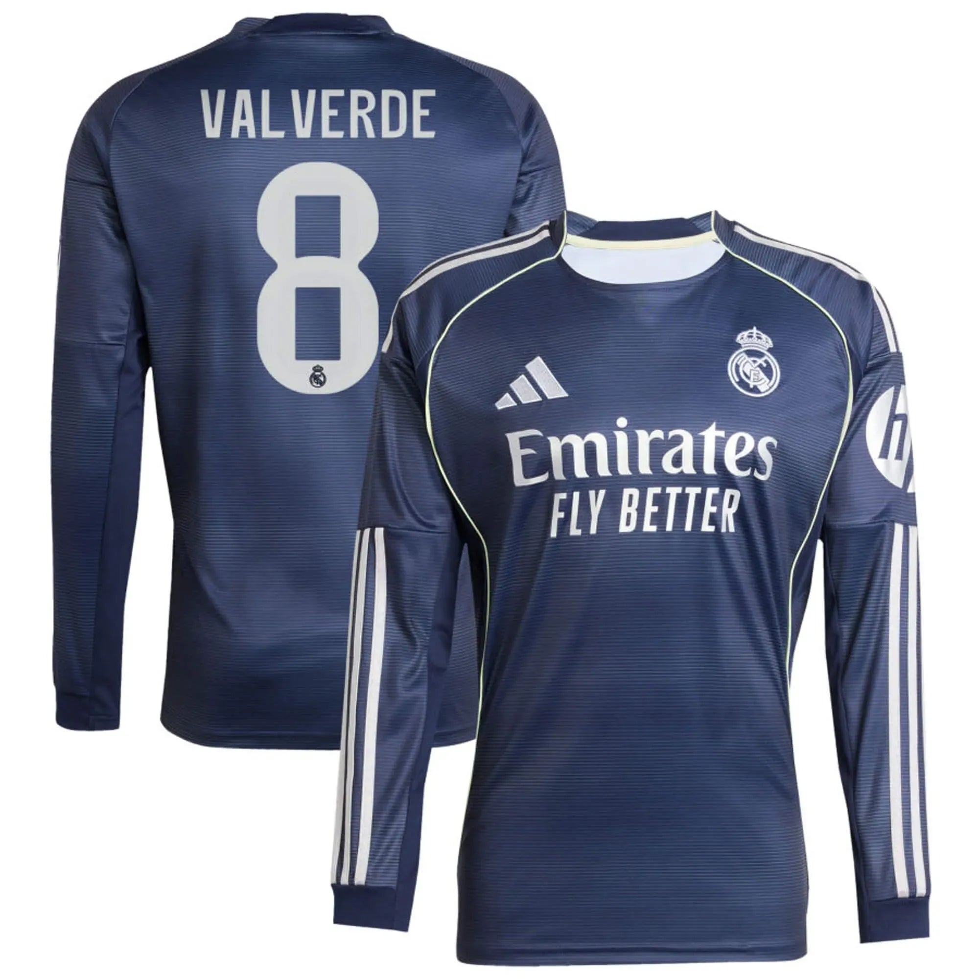 adidas 2025-26 Real Madrid Men's Stadium Away Long-Sleeve Soccer Jersey (Valverde)