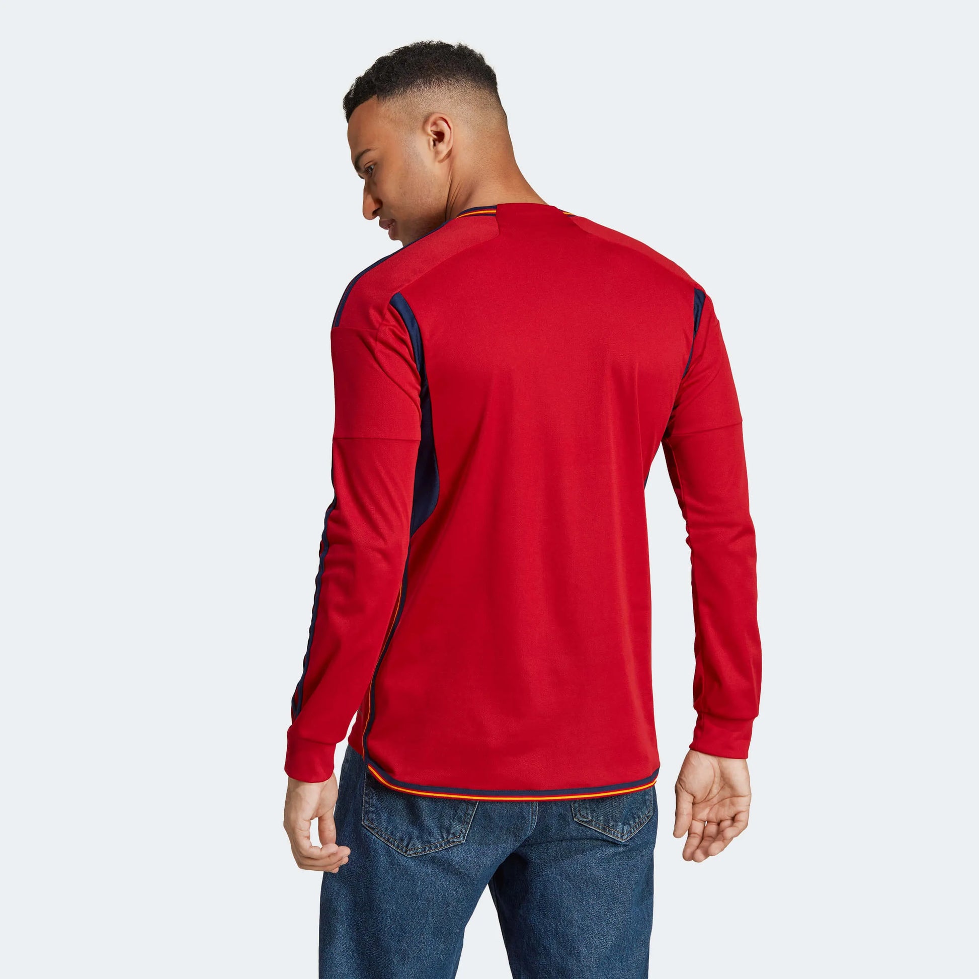 adidas 2022-23 Spain Long Sleeve Home Jersey - Red-Navy (Model - Back)