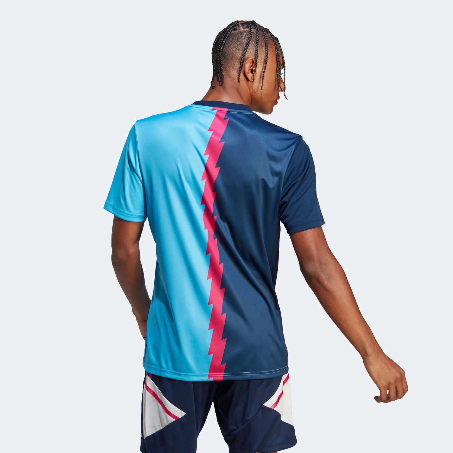 adidas 2023 Arsenal Pre-Match Jersey - Navy-Magenta-Sky Rush (Model - Back)