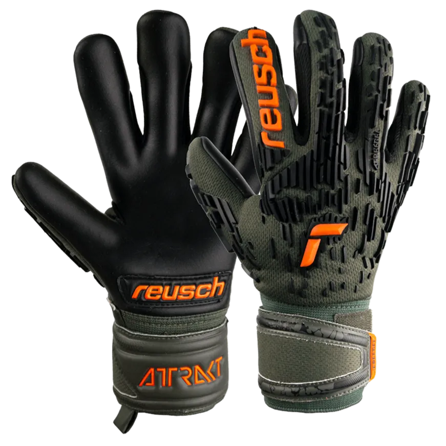 Reusch JR Attrakt Freegel Gold FS Goalkeeper Gloves - Desert Green-Shocking Orange (Pair)