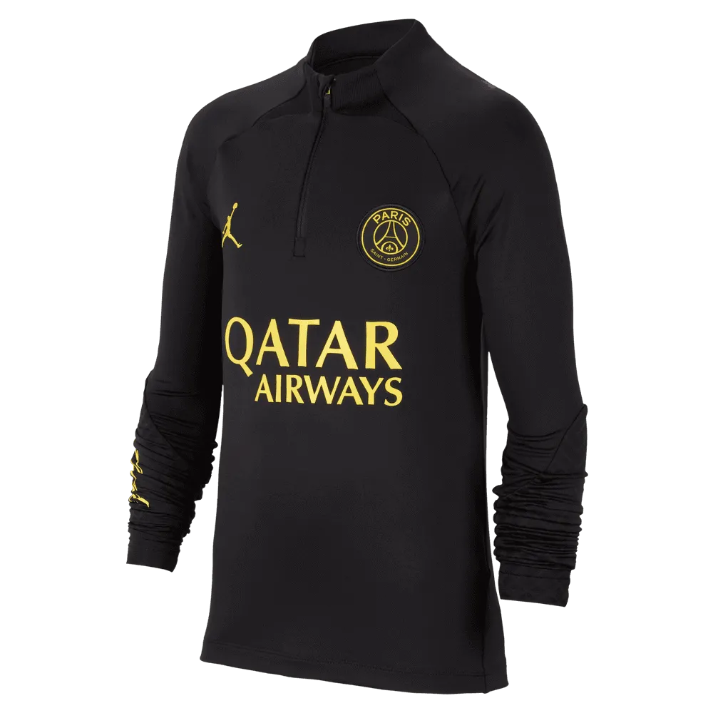 Jordan 2022-23 Youth PSG Strike Drill Top - Black - Yellow (Front)