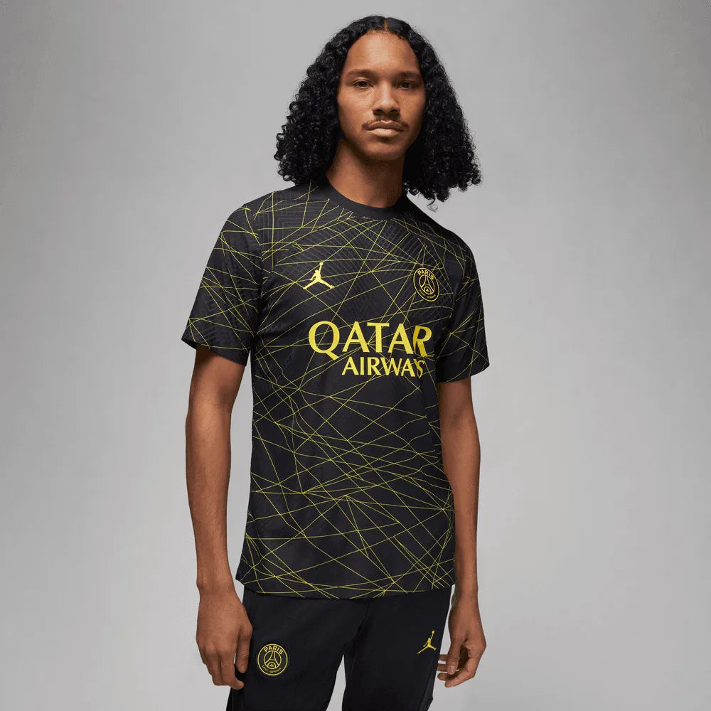 Jordan 2022-23 PSG Authentic Fourth Jersey - Black-Yellow (Model - Front)