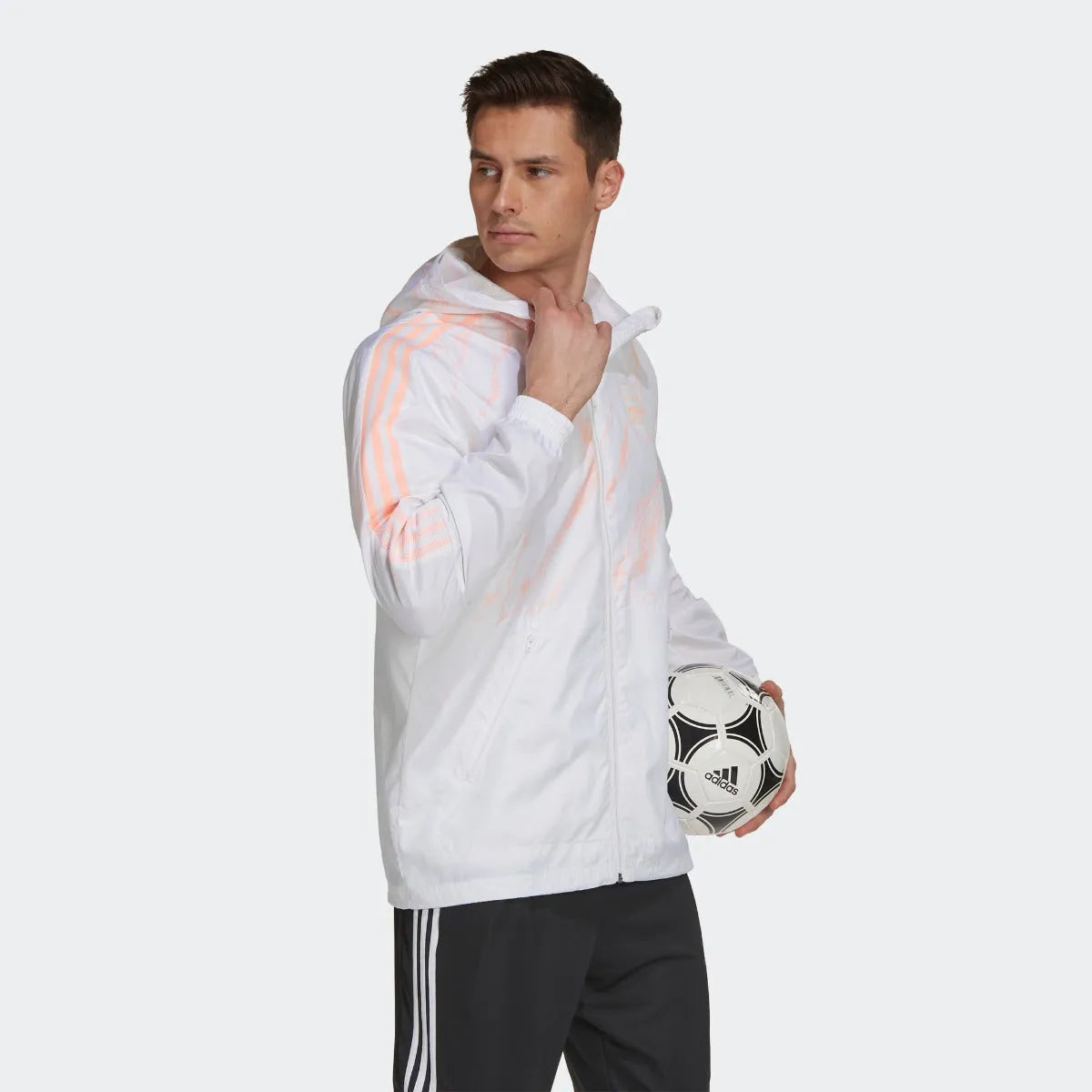 Adidas 2021 Arsenal Windbreaker Jacket - White-Light Orange (Model Side)