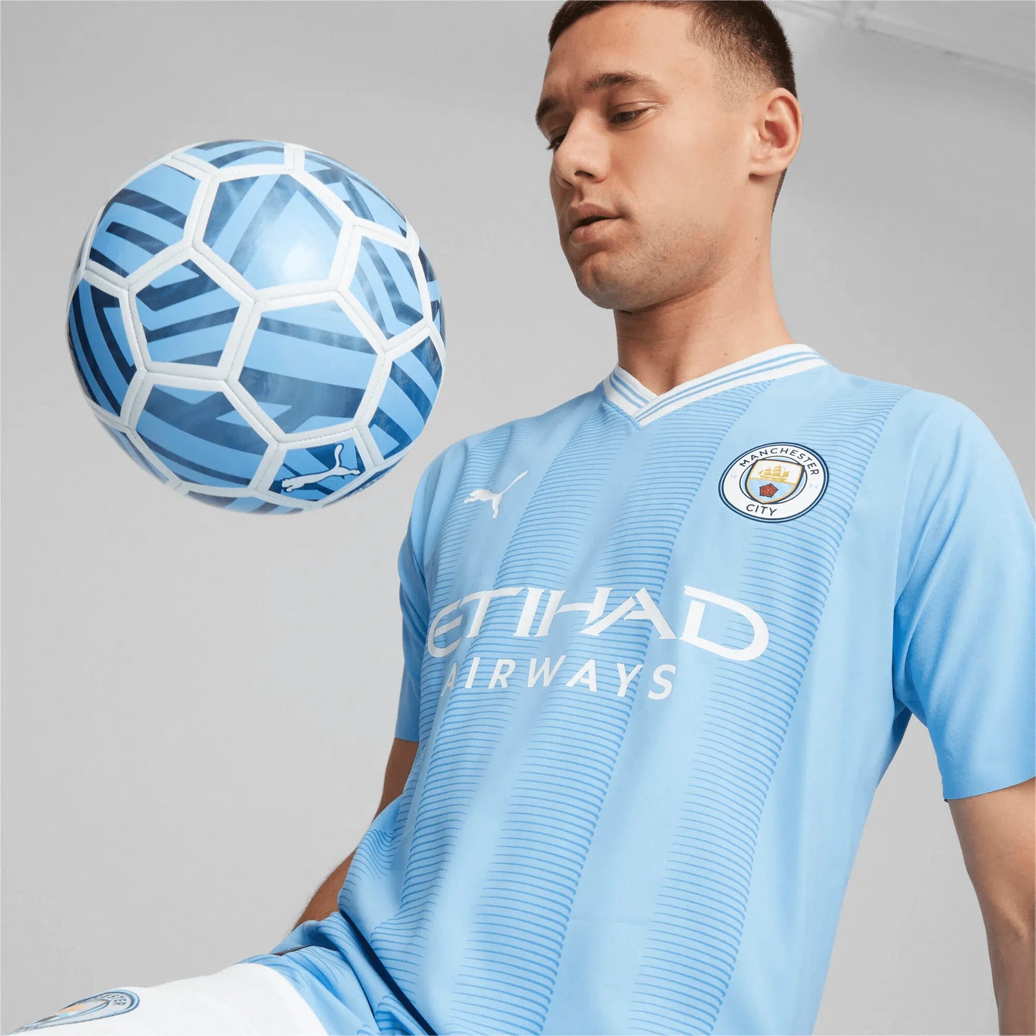 Puma 2023-24 Manchester City Men's Authentic Match Home Jersey (Detail 1)