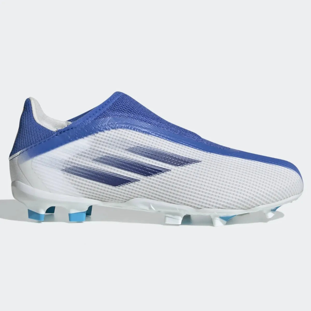 adidas JR X Speedflow .3 Laceless FG - White-Hi Res Blue Soccer Cleats ...