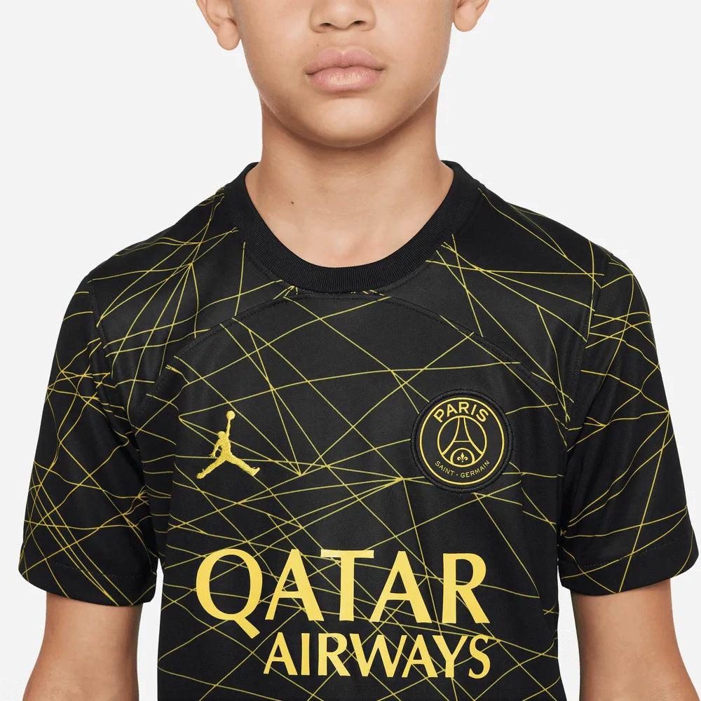 Jordan 2022-23 Paris Saint-German Youth Fourth Jersey - Black-Yellow (Detail 1)