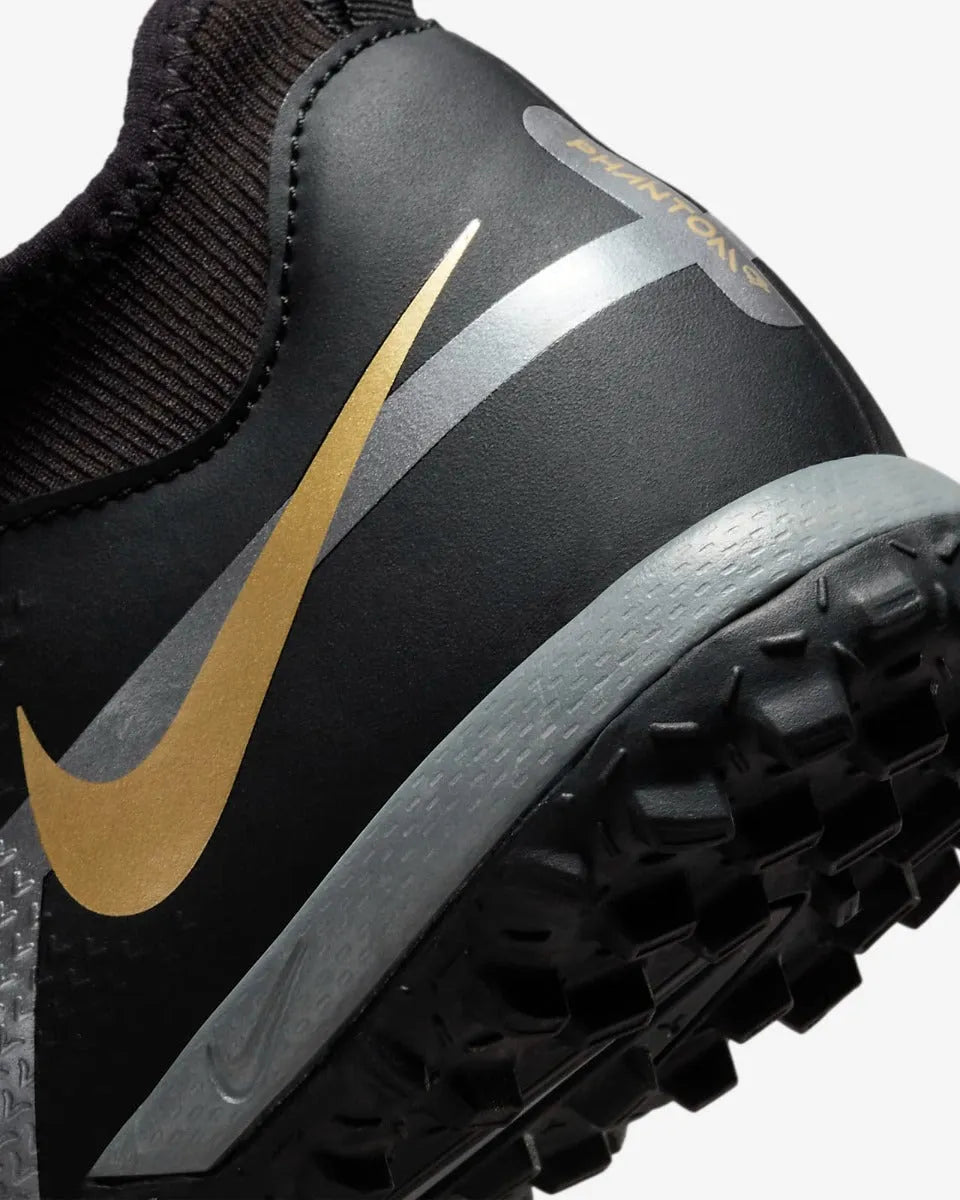 Nike JR Phantom GT2 Academy DF Turf - Black-Dark Grey-Gold (Detail 2)