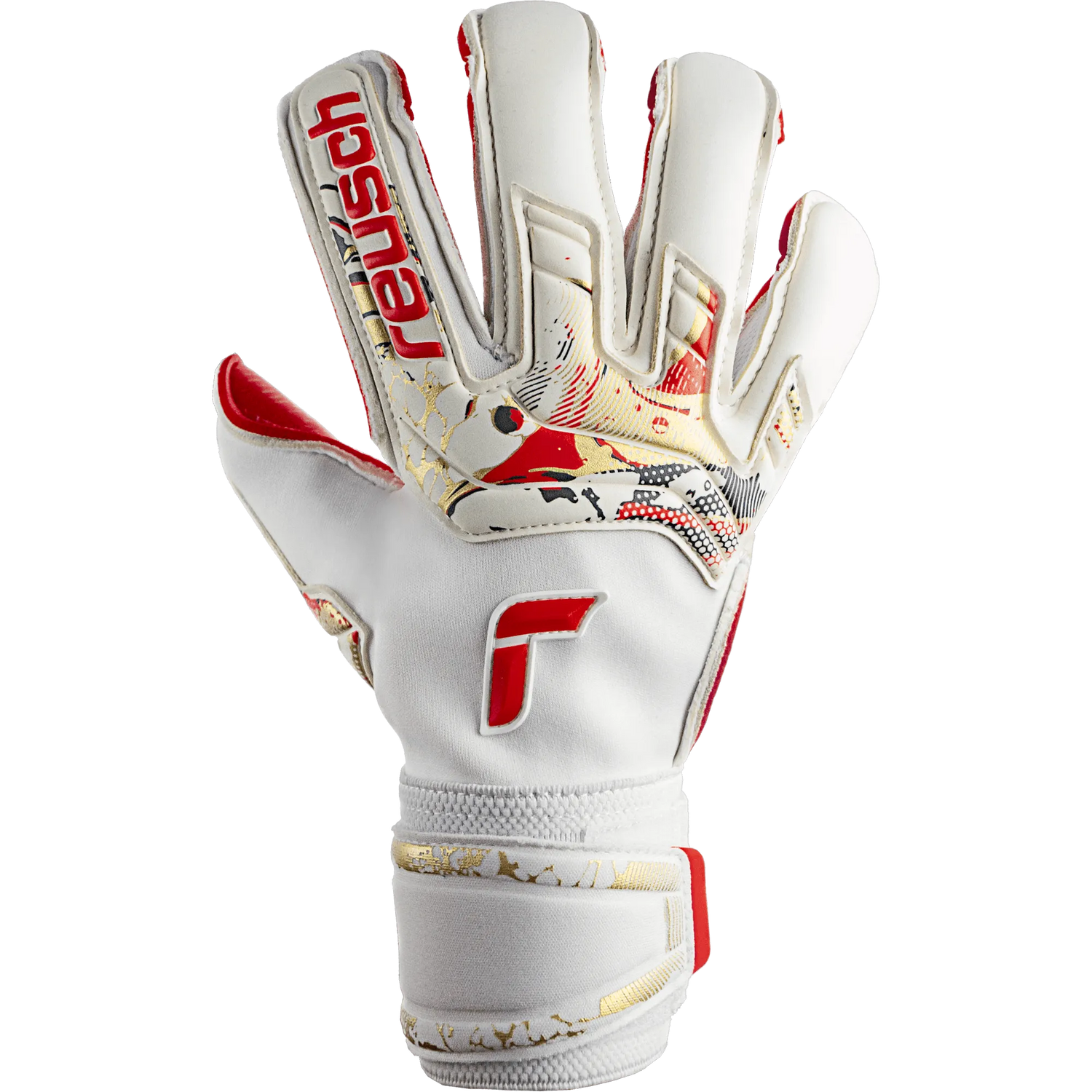 Reusch Attrakt Gold X Glueprint Ortho-Tec FS Goalkeeper Gloves - White-Gold-Red (Single - Outer)