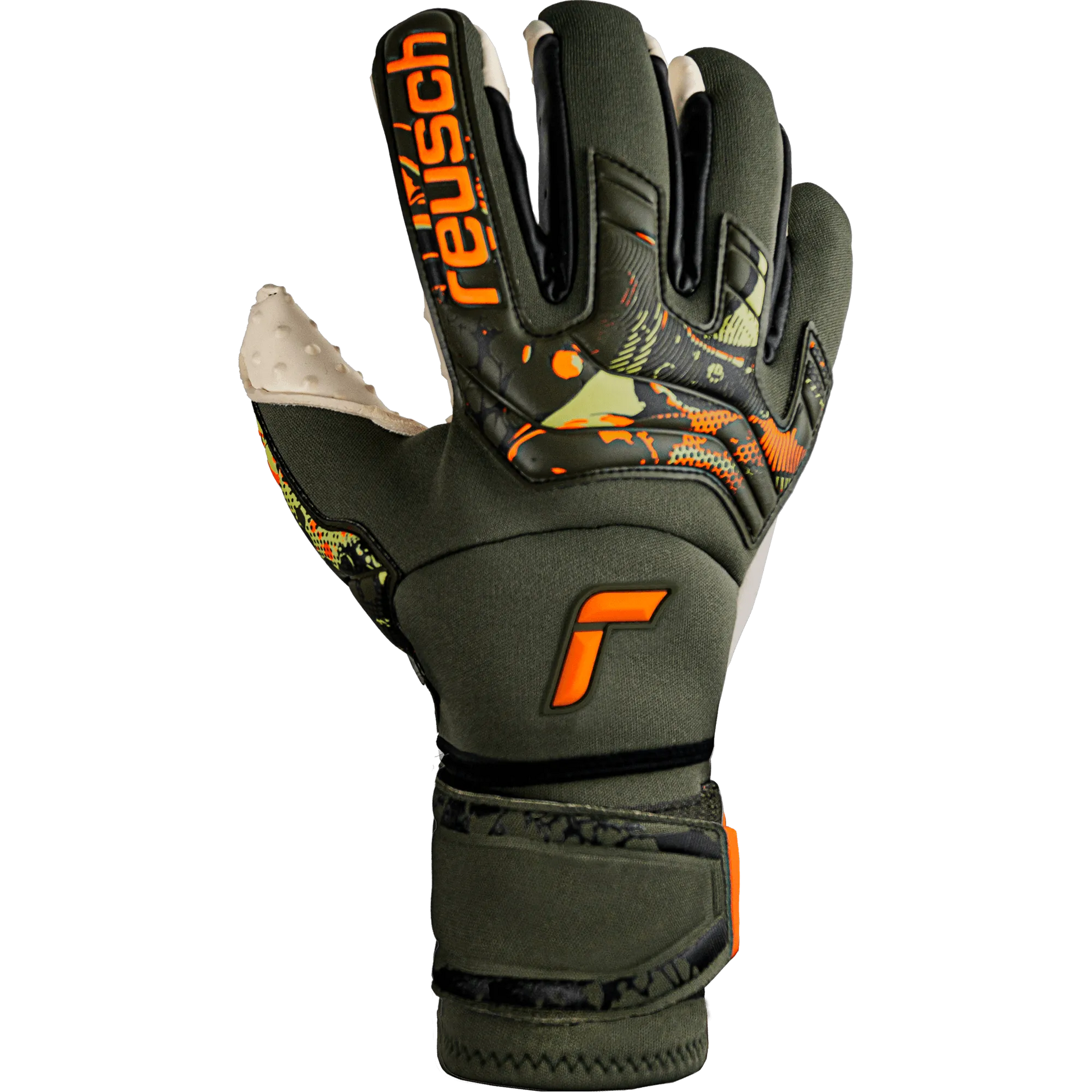 Reusch Attrakt Speedbump Ortho-Tec Goalkeeper Gloves - Desert Green-Shocking Orange (Single - Outer)