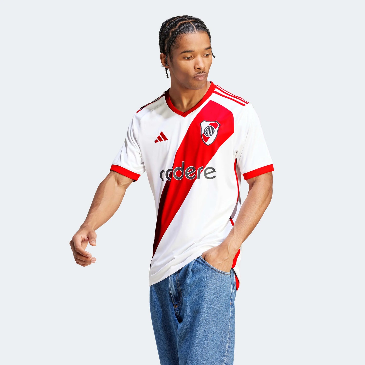 adidas 2023-24 River Plate Men's Stadium Home Jersey (Model - Side)