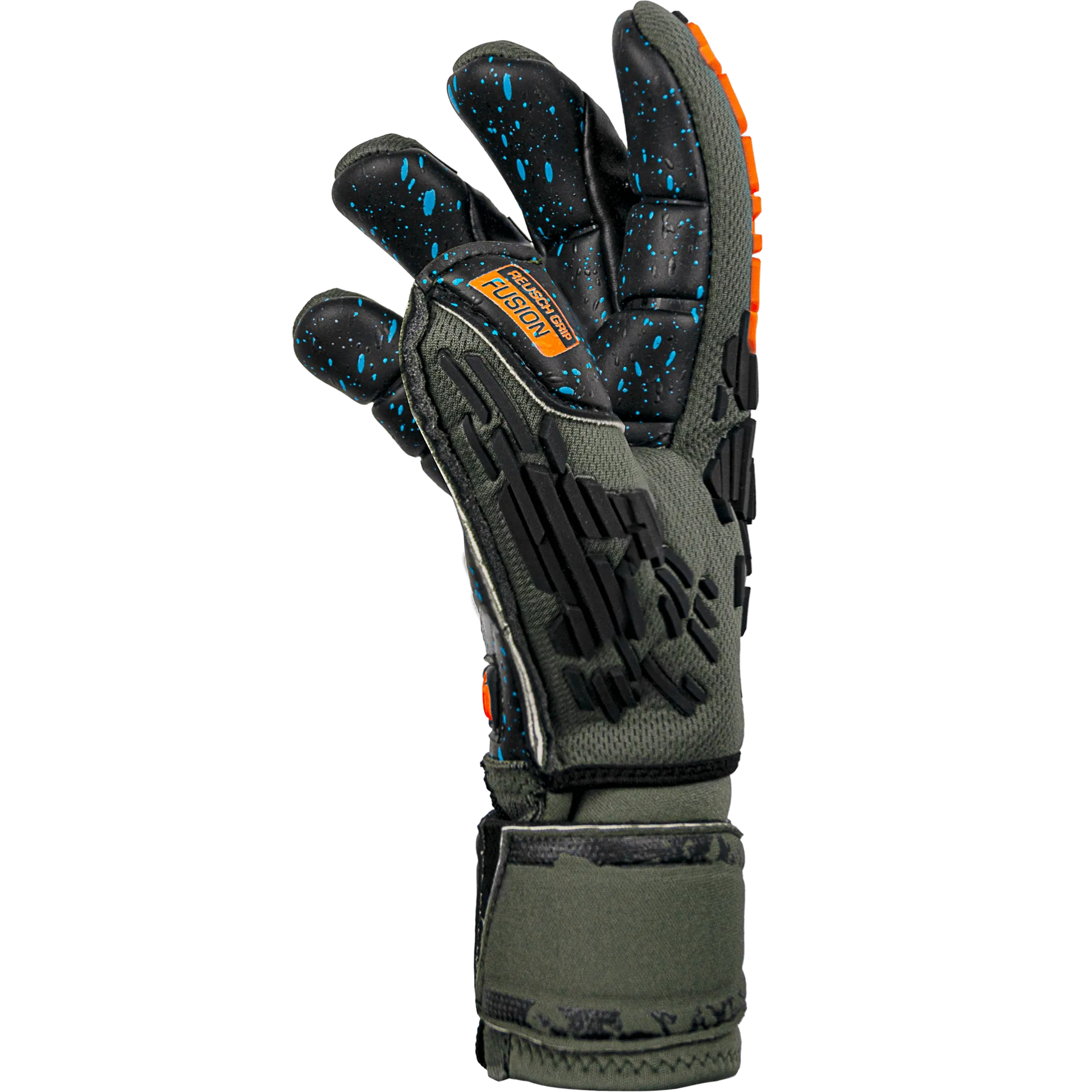 Reusch FG Fusion Ortho Goaliator Goalkeeper Gloves - Green-Black-Orange (Single - Side)