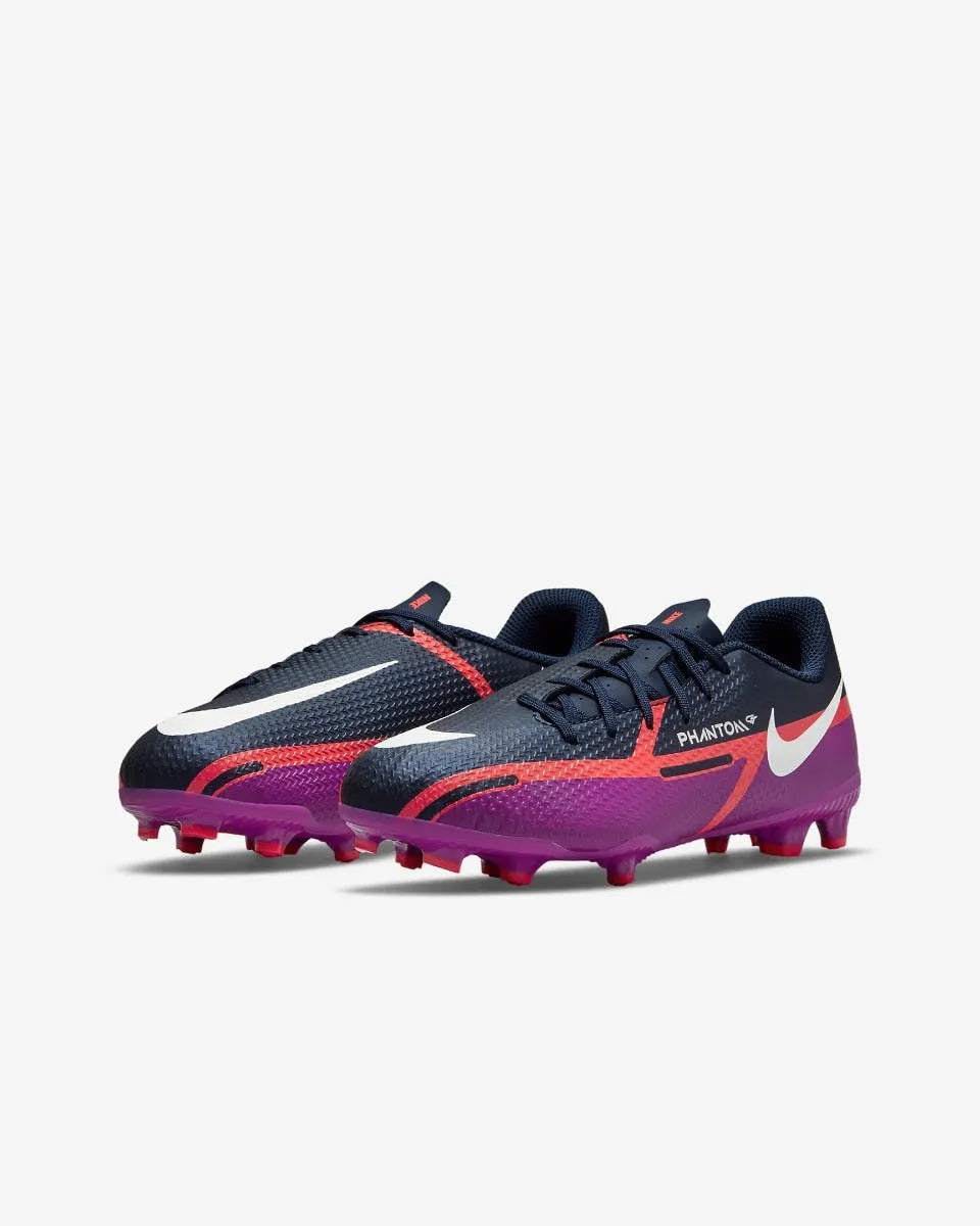 Nike JR Phantom GT2 Academy FG-MG - Navy-Purple-Crimson (Pair - Diagonal)