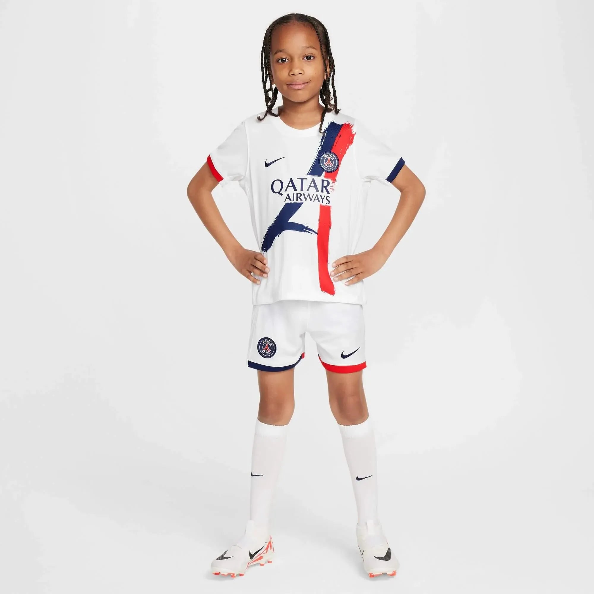 Nike 2024-25 PSG Youth Stadium Away Jersey 3-Piece Kit (Model - Front)
