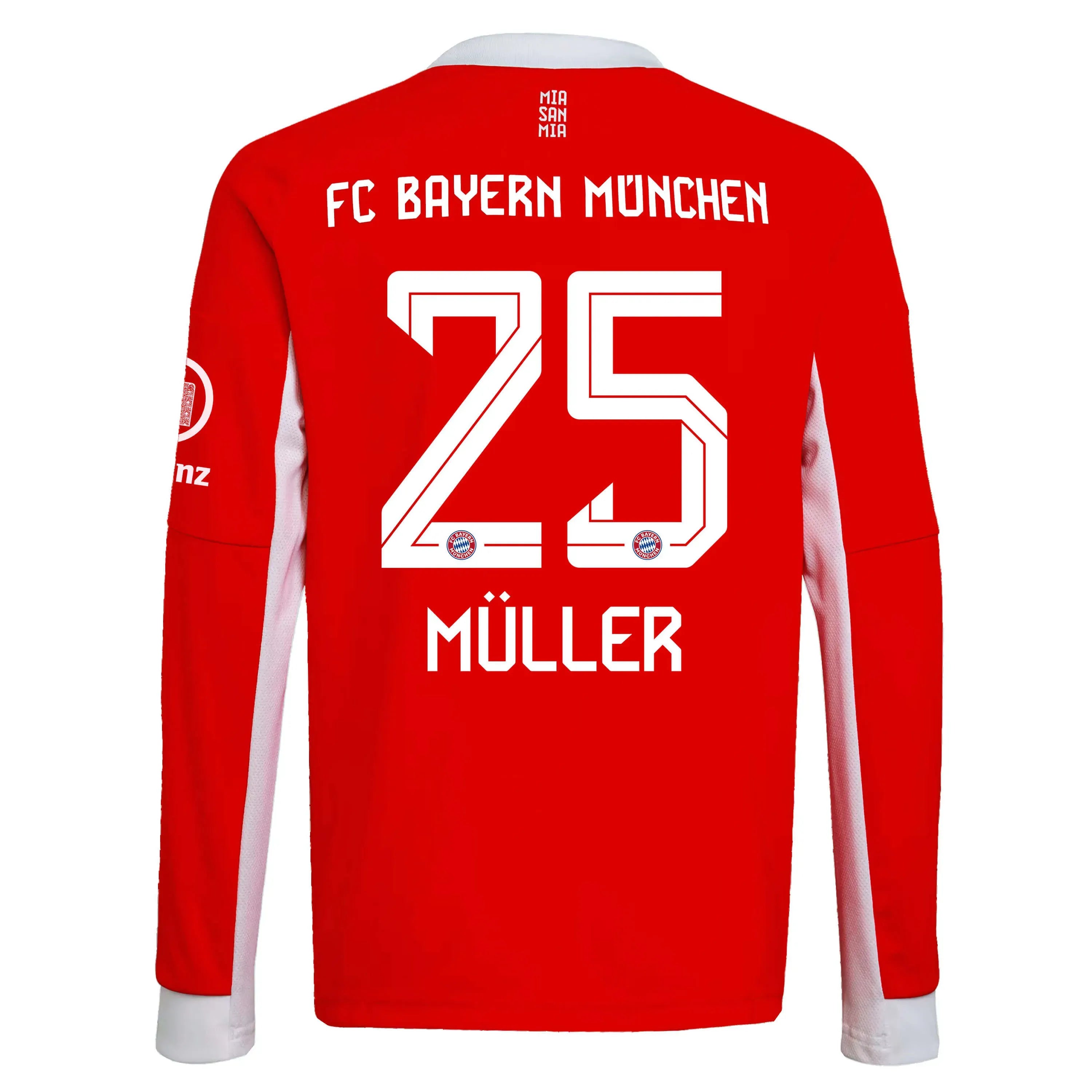 adidas 2025-26 Bayern Munich Mens Stadium Home Long-Sleeve Soccer Jersey (Muller)