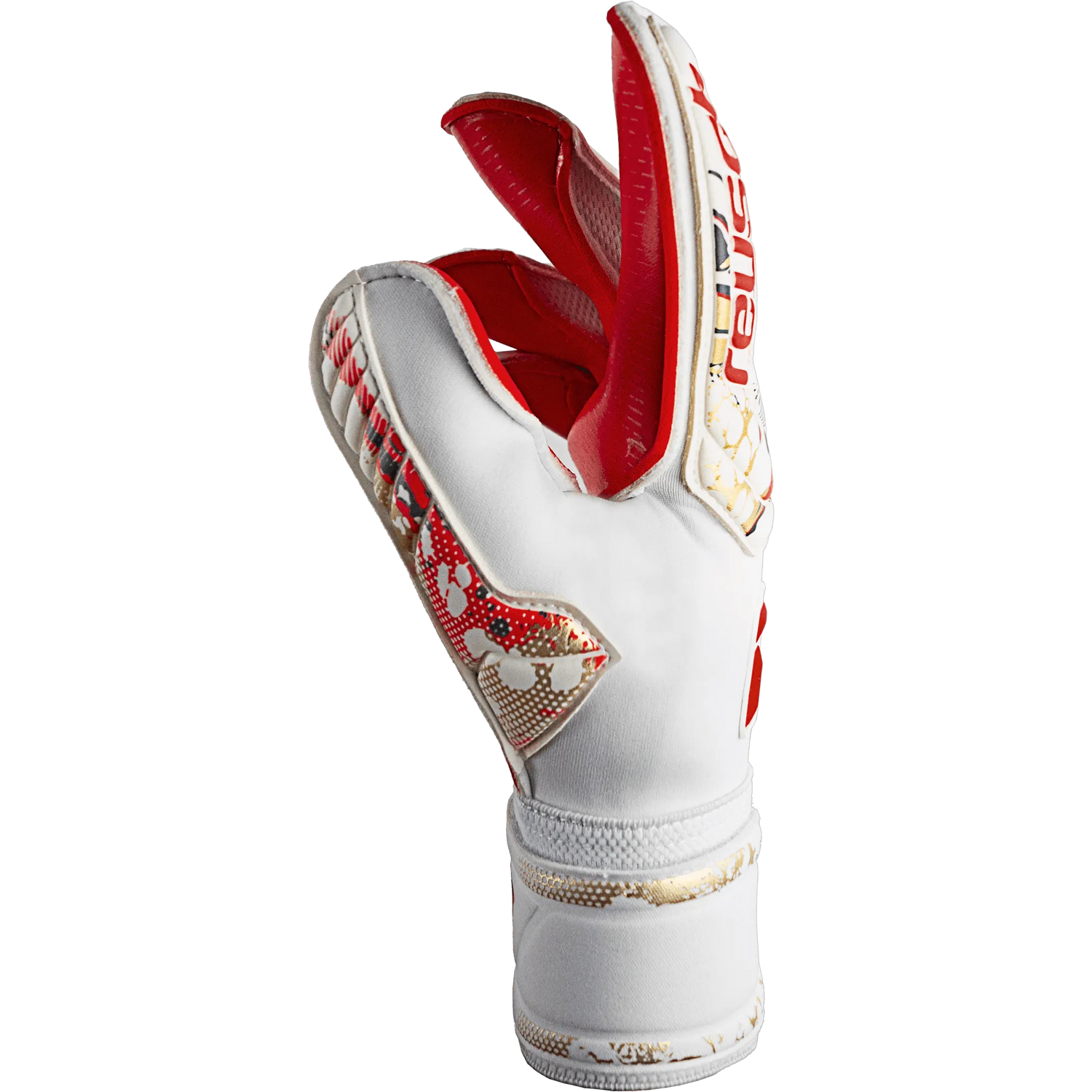 Reusch Attrakt Gold X Glueprint Ortho-Tec FS Goalkeeper Gloves - White-Gold-Red (Single - Side)