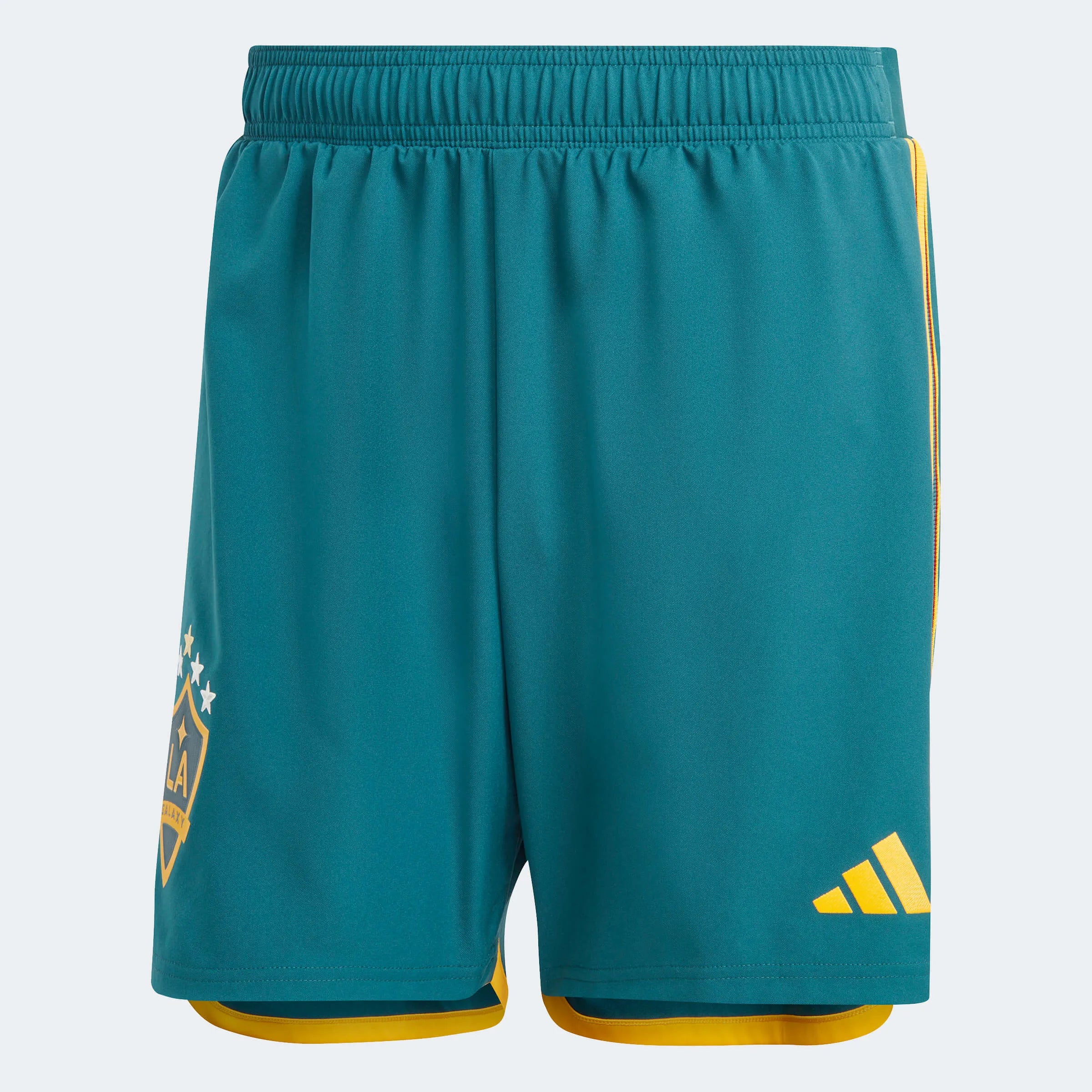 adidas 2023 LA Galaxy Authentic Away Shorts - Mystery Green-Team Gold (Front)