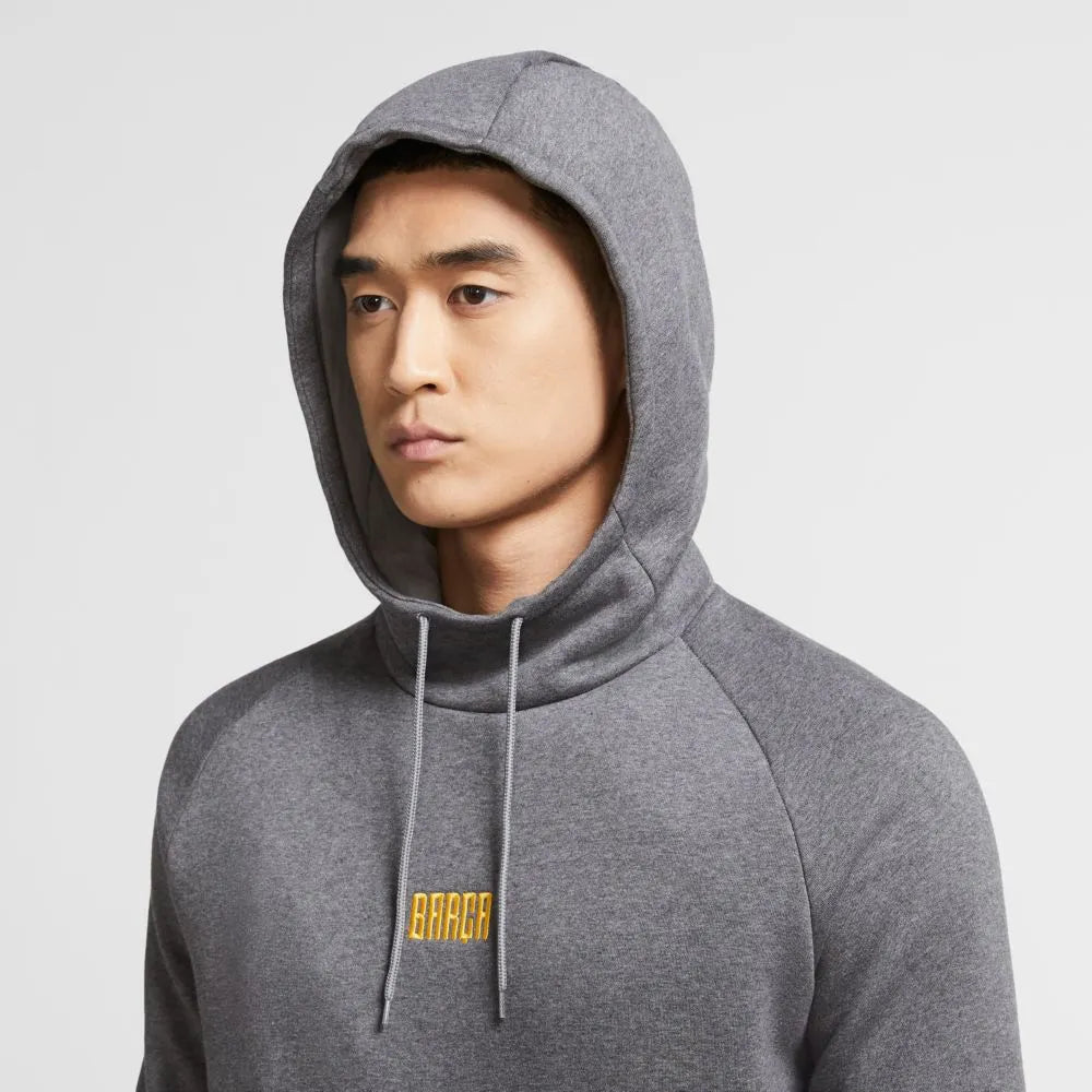 Nike 2020-21 Barcelona Fleece Pullover Hoodie - Grey-Yellow