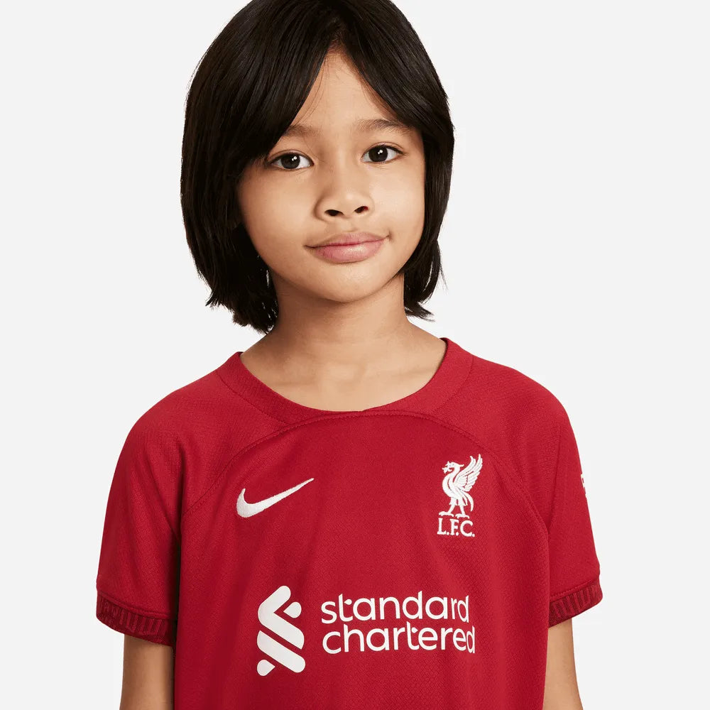 Nike 2022-23 Liverpool Little Kid's Home Kit - Tough Red (Detail 1)