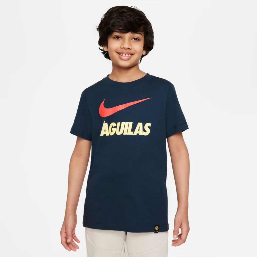 Nike 2021-22 Club America Youth Swoosh Club Tee - Navy (Model - Front)