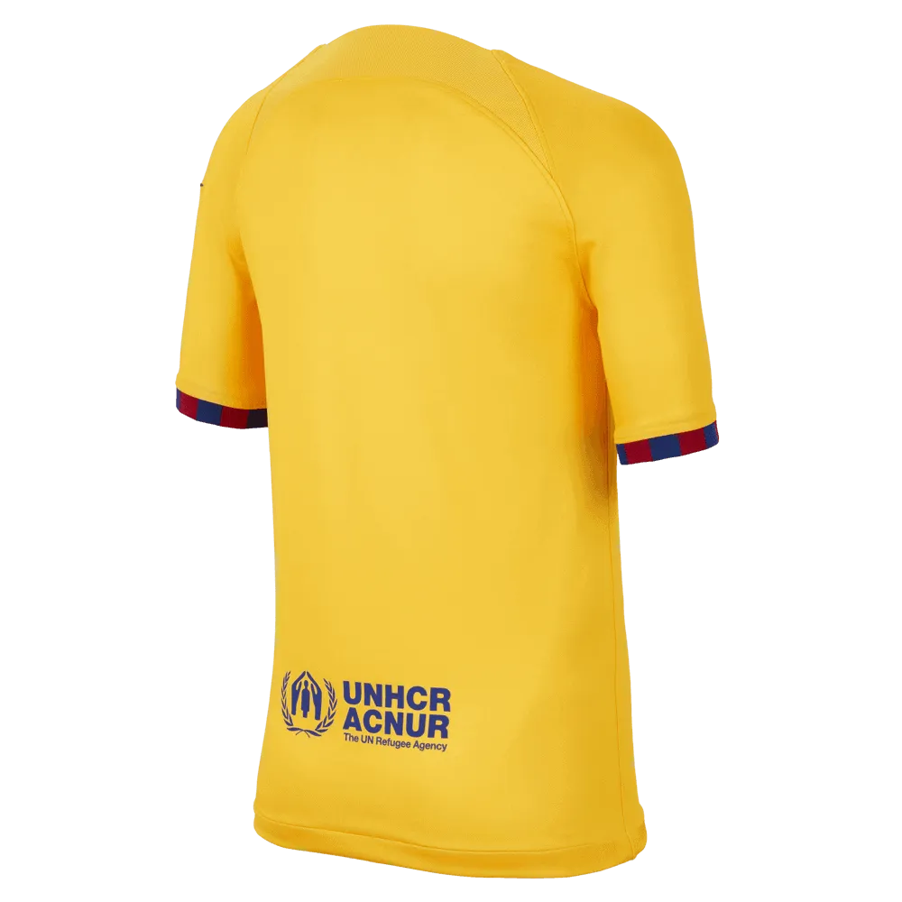 Nike 2023-24 FC Barcelona Youth Fourth Jersey - Yellow-Red (Back)