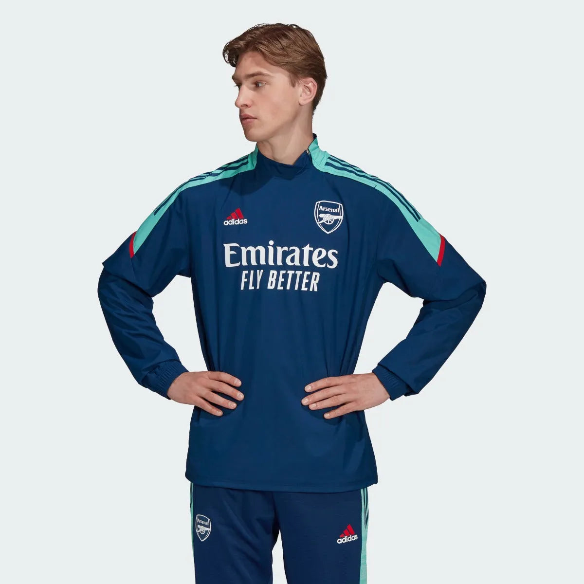 Adidas 2021-22 Arsenal EU Hybrid Top - Navy-Teal (Model - Front)