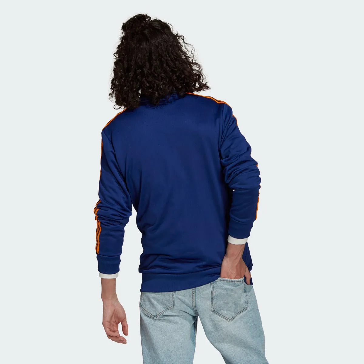 Adidas 2021-22 Real Madrid 3 Stripe Jacket - Navy-Orange (Model - Back)